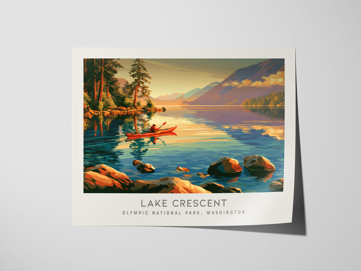 Lake Crescent Landscape Matte Border Poster | Olympic National Park, Washington Travel Wall Art — giclée print detail on matt