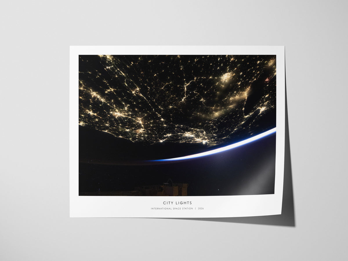 City Lights Landscape Poster | NASA International Space Station Astronomy Print Wall Art — giclée print detail on matte paper