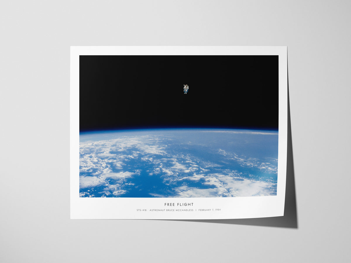 Free Flight Landscape Poster | Sts-41b · Astronaut Bruce Mccandless | STS-41B Astronaut Bruce McCandless NASA Space Photograp
