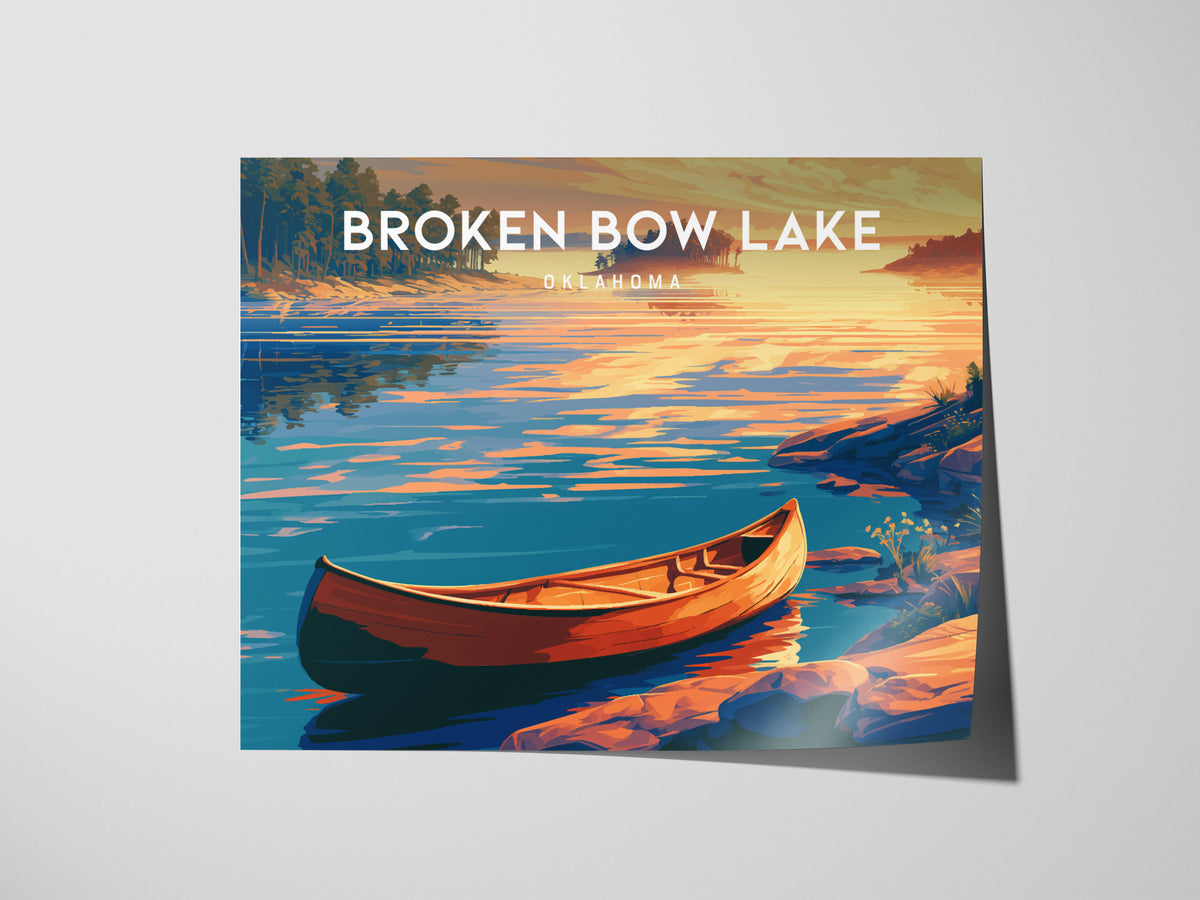 Broken Bow Lake, Oklahoma Landscape Poster | Lakeside Cabin & Pines Vacation Wall Art — giclée print detail on matte paper