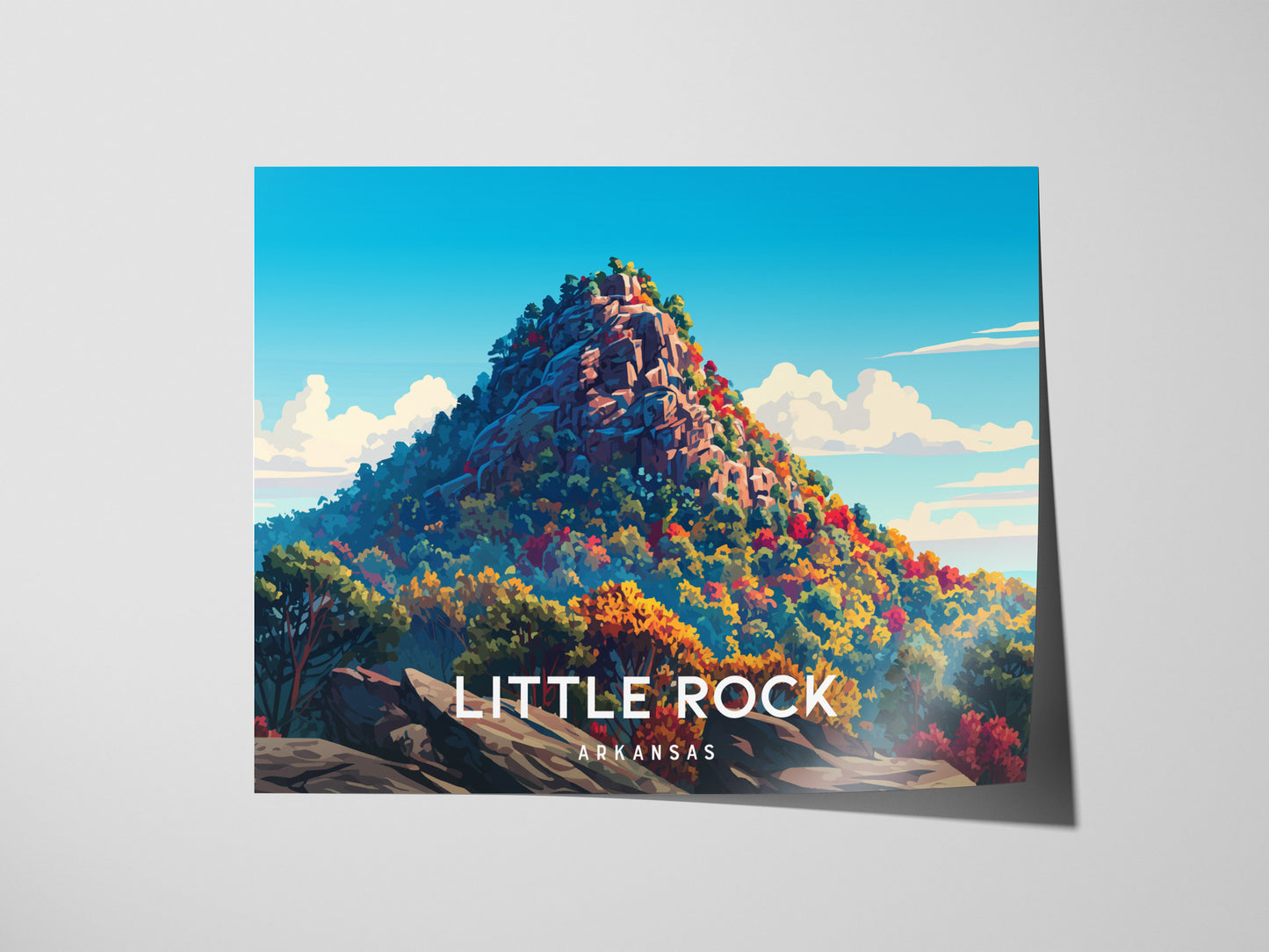 Little Rock, Arkansas Landscape Poster | River Bridge Cityscape Vacation Wall Art — giclée print detail on matte paper