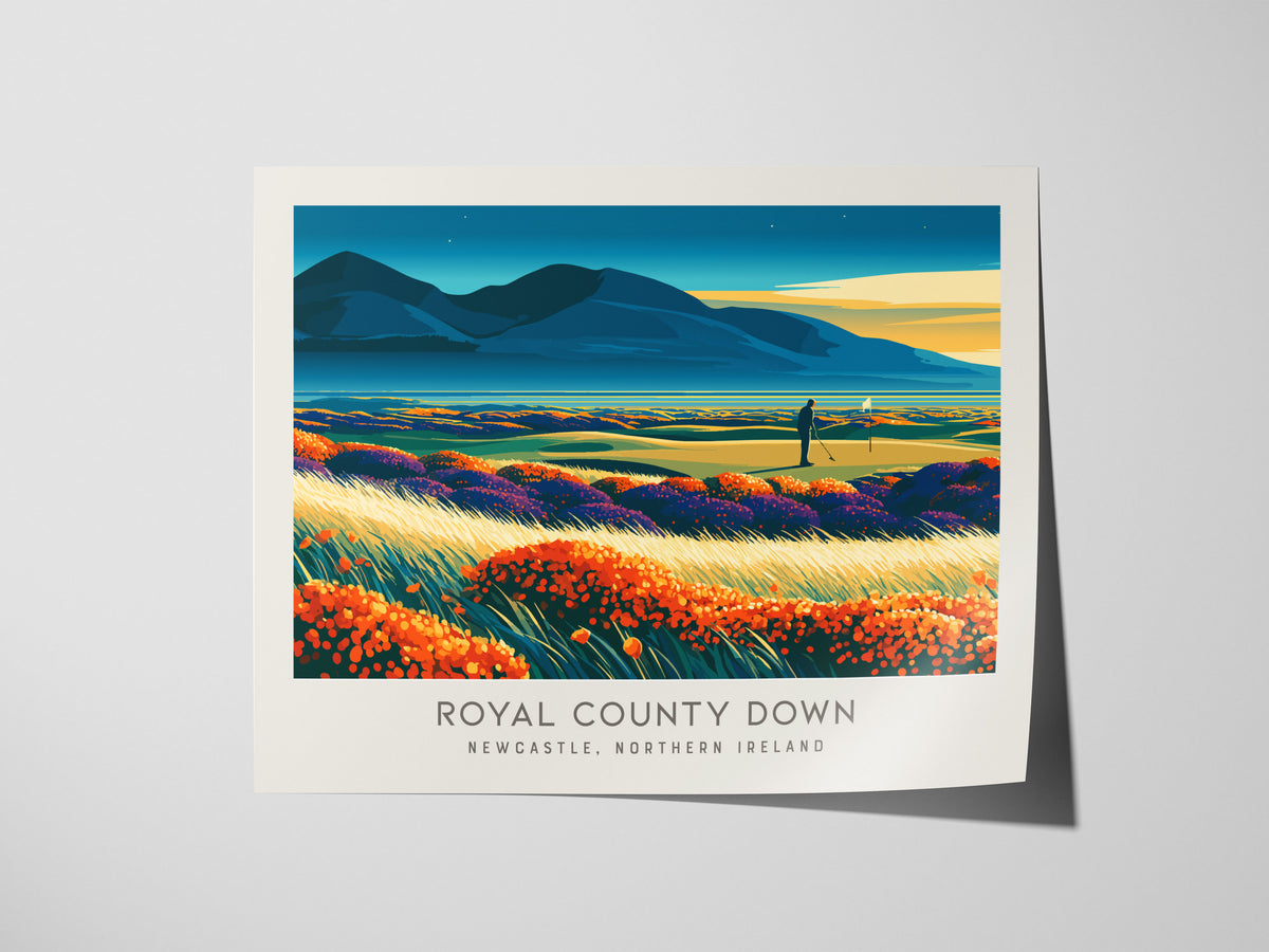 Royal County Down Landscape Matte Border Poster | Newcastle, Northern Ireland Travel Wall Art — giclée print detail on matte