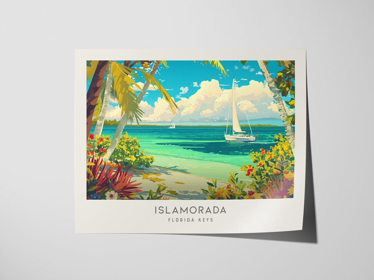 Islamorada Landscape Matte Border Poster | Florida Keys Beach House Decor Travel Wall Art — giclée print detail on matte pape