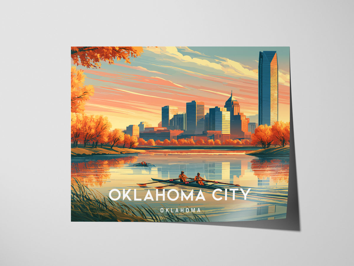 Oklahoma City, Oklahoma Landscape Poster | Vibrant Downtown Skyline Vacation Wall Art — giclée print detail on matte paper