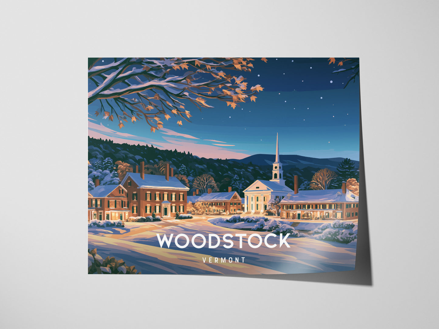 Woodstock, Vermont Landscape Poster | Charming Covered Bridge Travel Wall Art — giclée print detail on matte paper