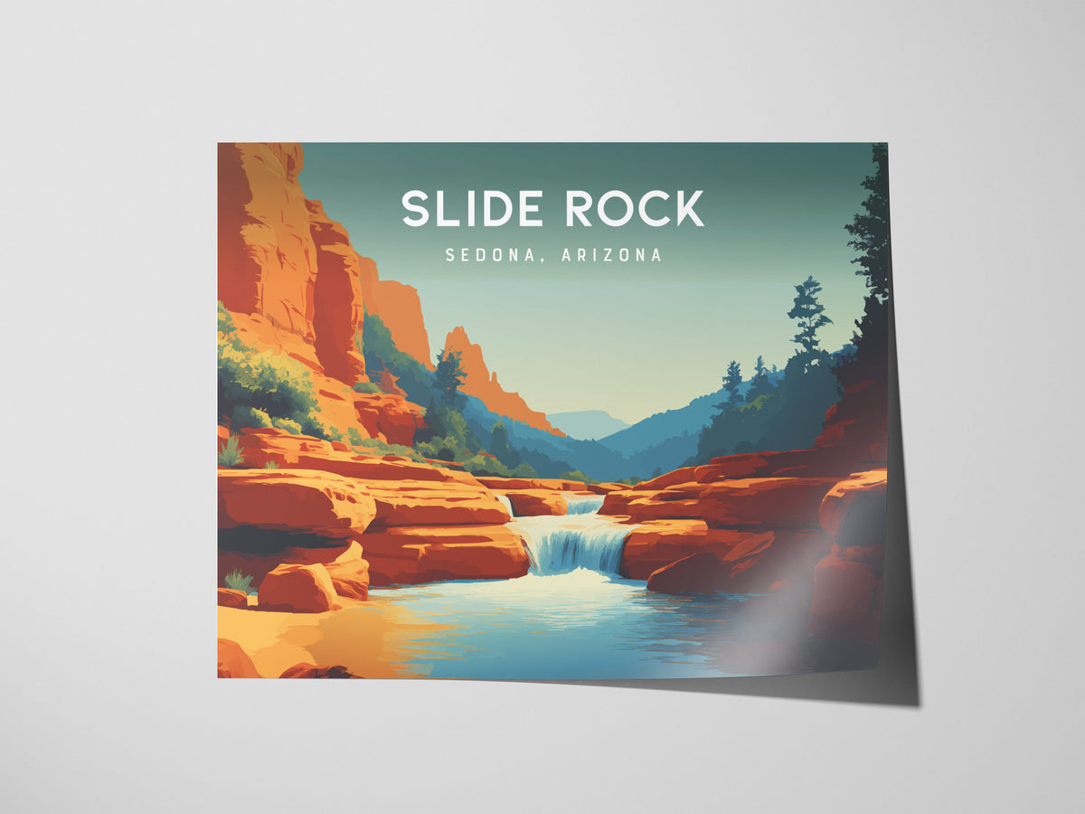 Slide Rock Landscape Poster | Sedona, Arizona Red Canyon Framed or Unframed Wall Art — giclée print detail on matte paper