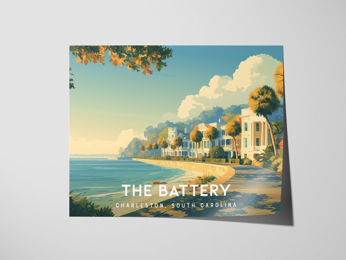The Battery Landscape Poster | Charleston, South Carolina Destination Print Framed or Unframed Wall Art — giclée print detail