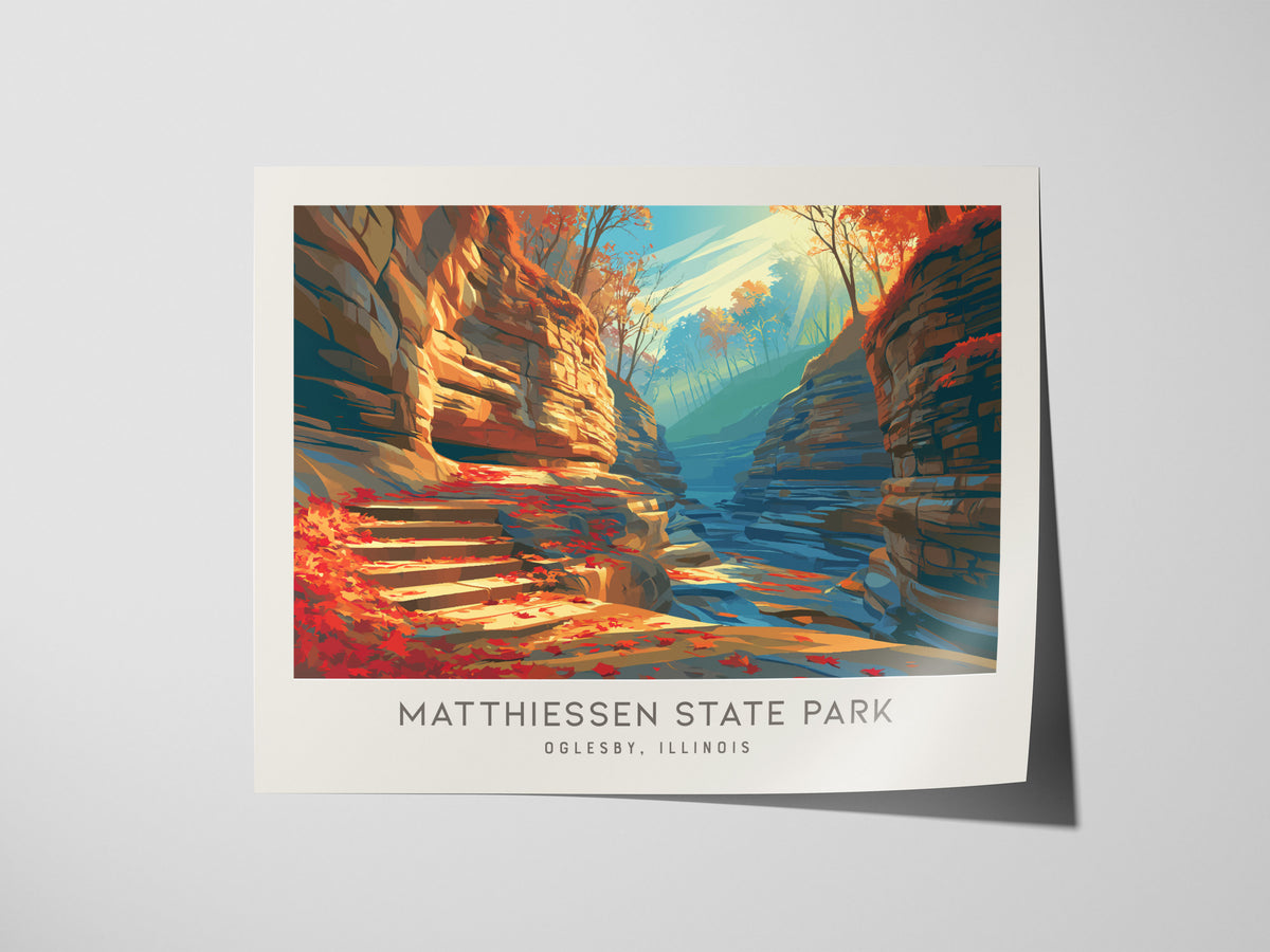 Matthiessen State Park Landscape Matte Border Poster | Oglesby, Illinois Travel Gift Wall Art — giclée print detail on matte