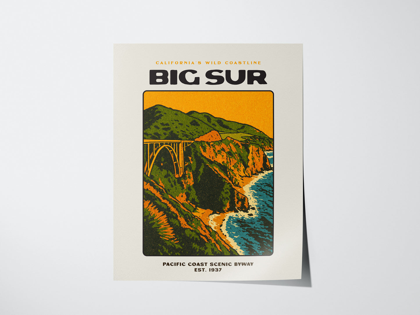 Big Sur Vintage Poster – California Coast Wall Art, Bixby Bridge Print, Retro Travel Poster, Coastal Home Decor, Framed or Unframed - Swell Scenes