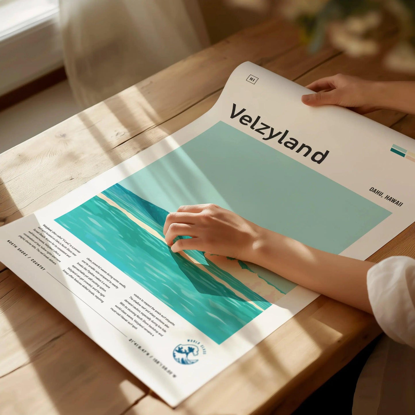 Velzyland Oahu Surf Spot Framed Poster | V-Land Wave Modern Wall Art | North Shore Surfer Travel Print | Hawaii Surfing Minimalist Design - Swell Scenes