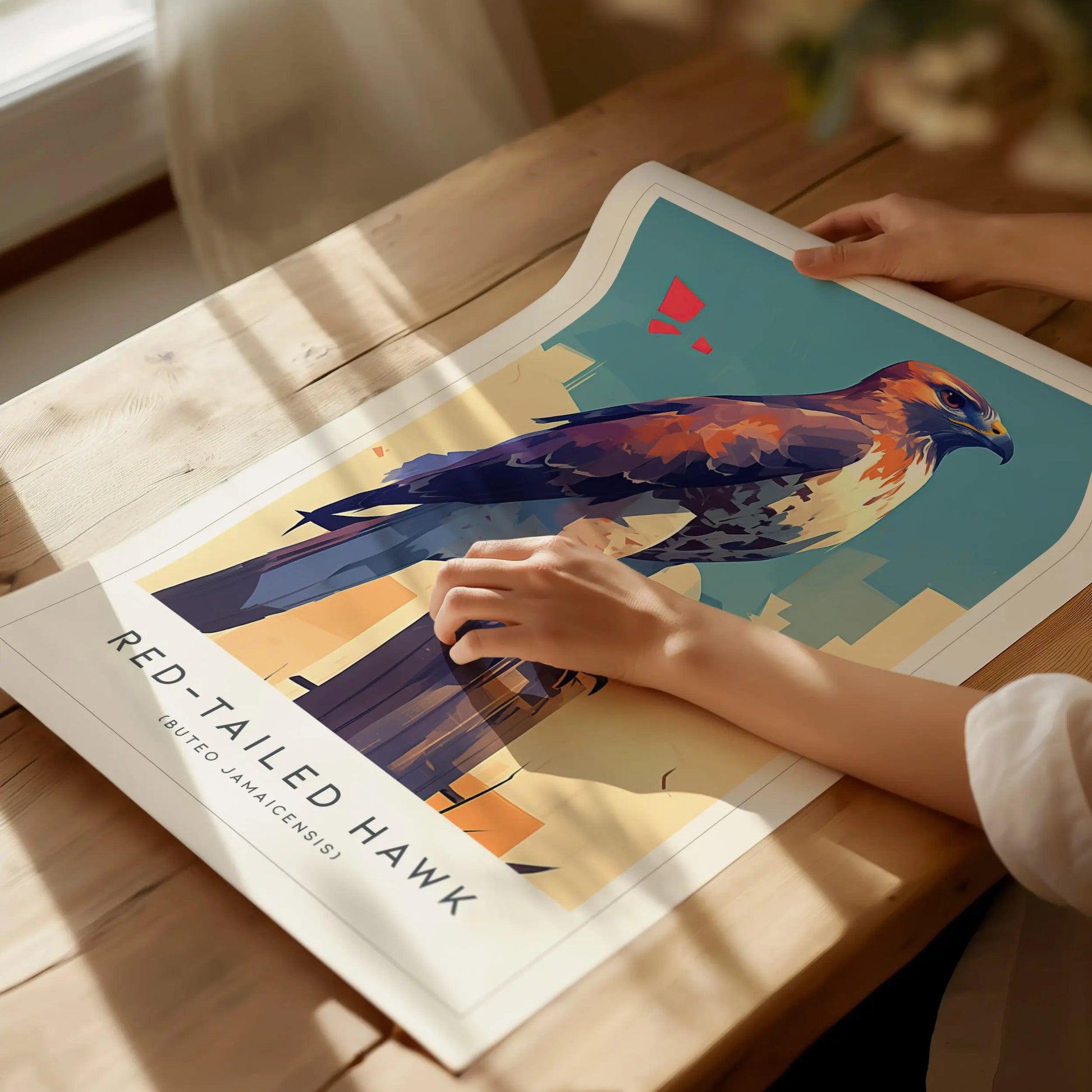 Red-tailed Hawk Modern Framed Wall Art | Cottagecore Minimalist Wildlife Poster | Red Tail Bird of Prey Audubon Print | Farm House Nature Decor - Swell Scenes