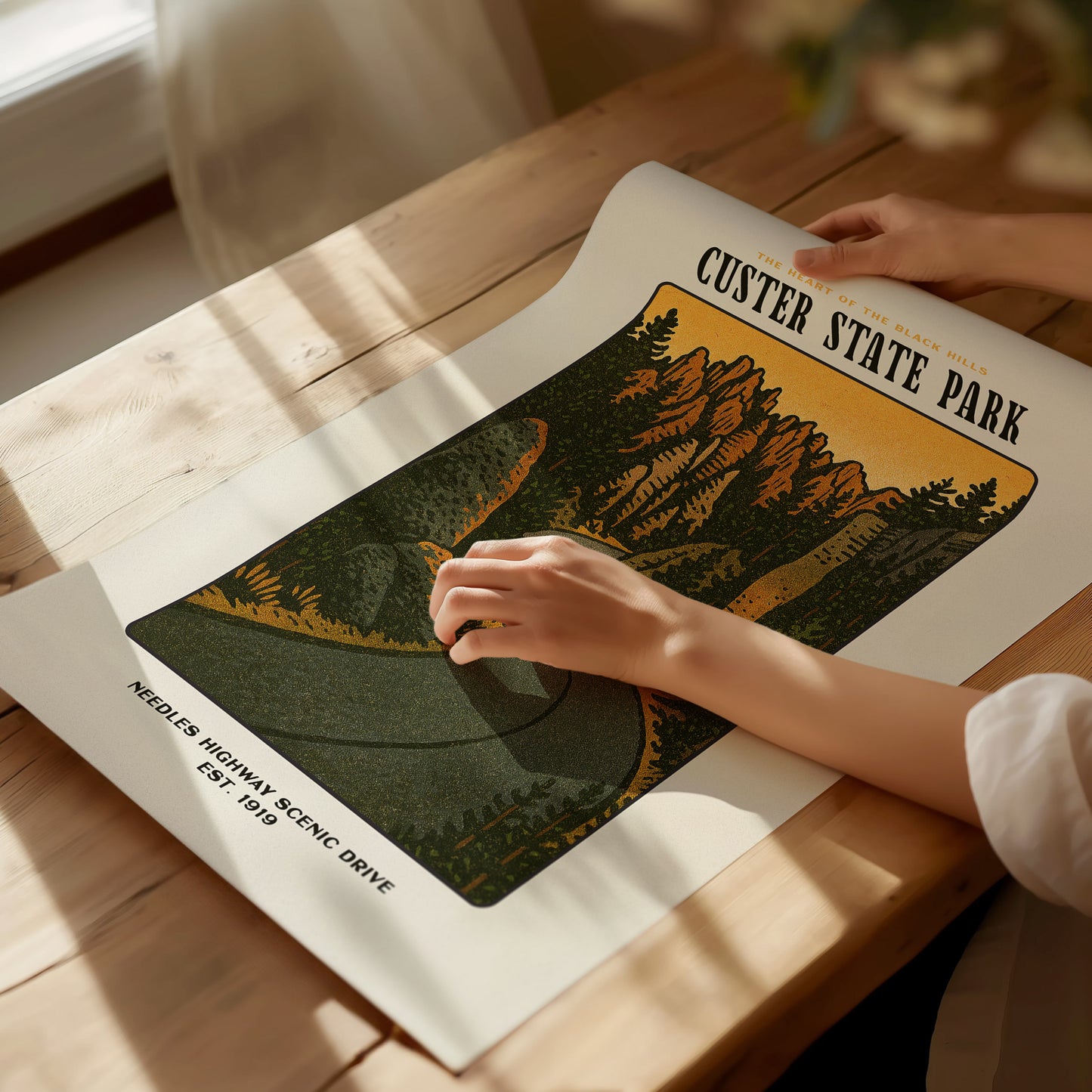 Custer State Park Vintage Poster – Needles Highway, South Dakota Print, Scenic Drive Art, Framed or Unframed, Great Gift for Travelers - Swell Scenes