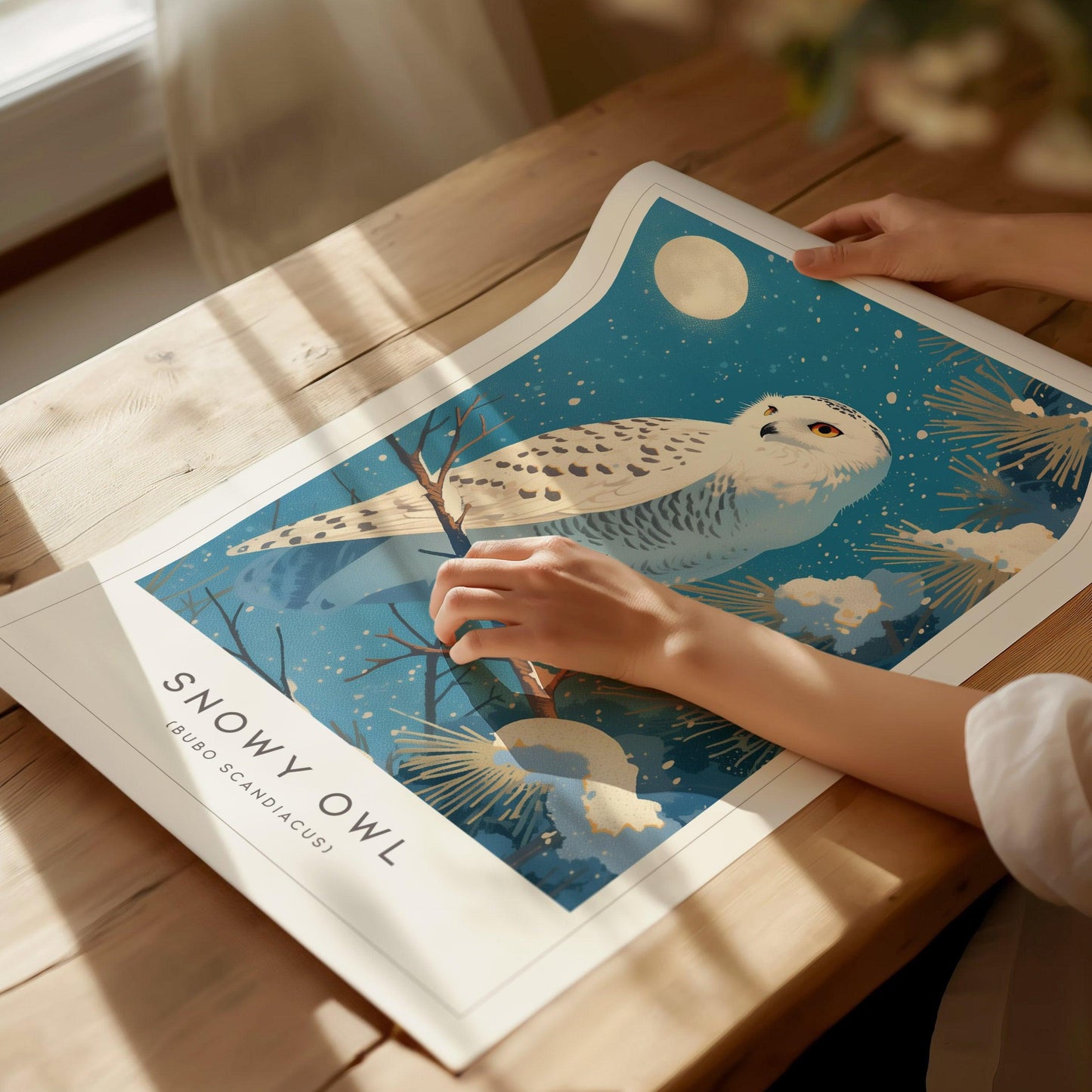 Snowy Owl Moon Framed Poster | Bird Lover Winter Nature Modern Wall Art | Bird Of Prey Audubon Print Decor - Swell Scenes