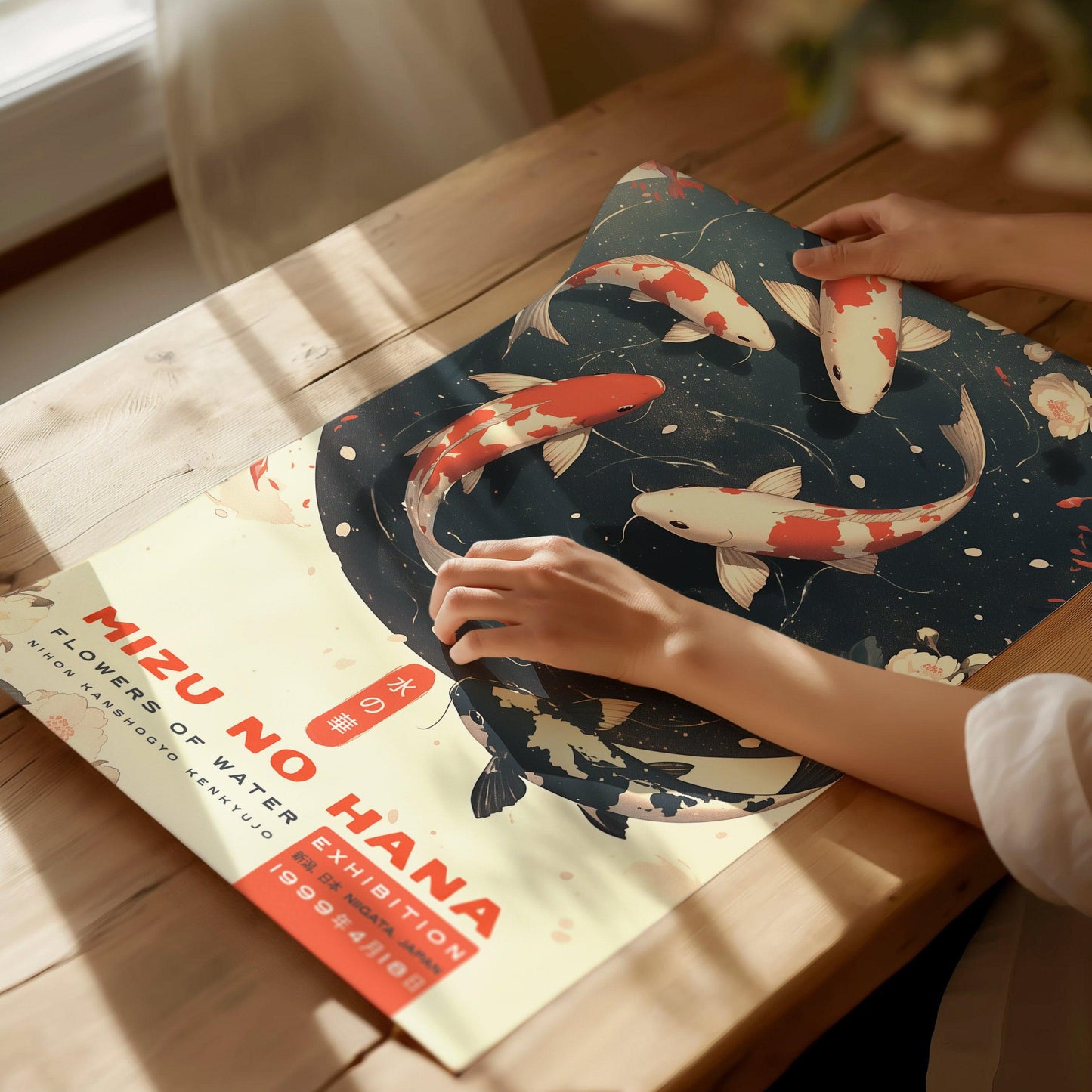 Mizu No Hana Koi Fish Art Poster – Japanese Exhibition Print, Zen Wall Art, Available Framed/Unframed, Elegant Home Decor - Swell Scenes