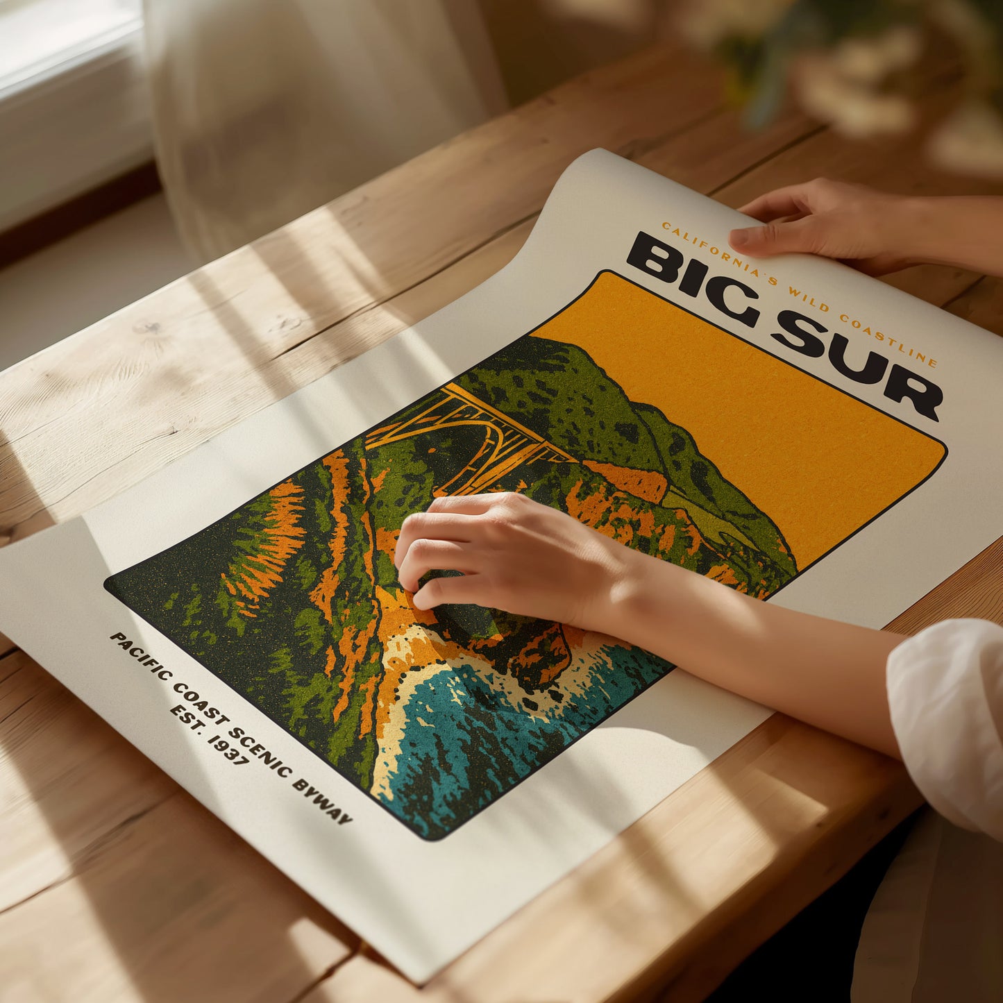 Big Sur Vintage Poster – California Coast Wall Art, Bixby Bridge Print, Retro Travel Poster, Coastal Home Decor, Framed or Unframed - Swell Scenes