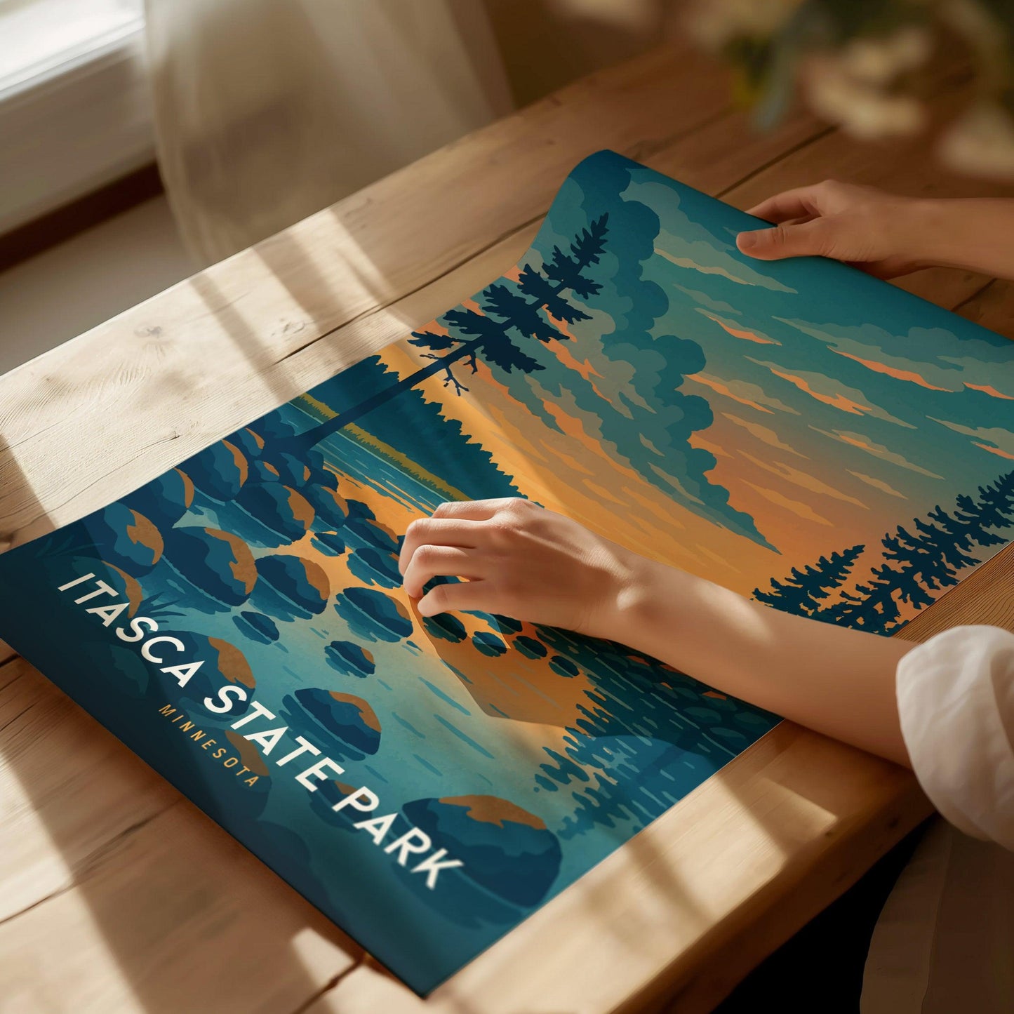 Itasca State Park Poster – Minnesota Landmark Print, Start of the Mississippi River, Framed or Unframed, Cabin or Nature Gift, MN Home Decor - Swell Scenes