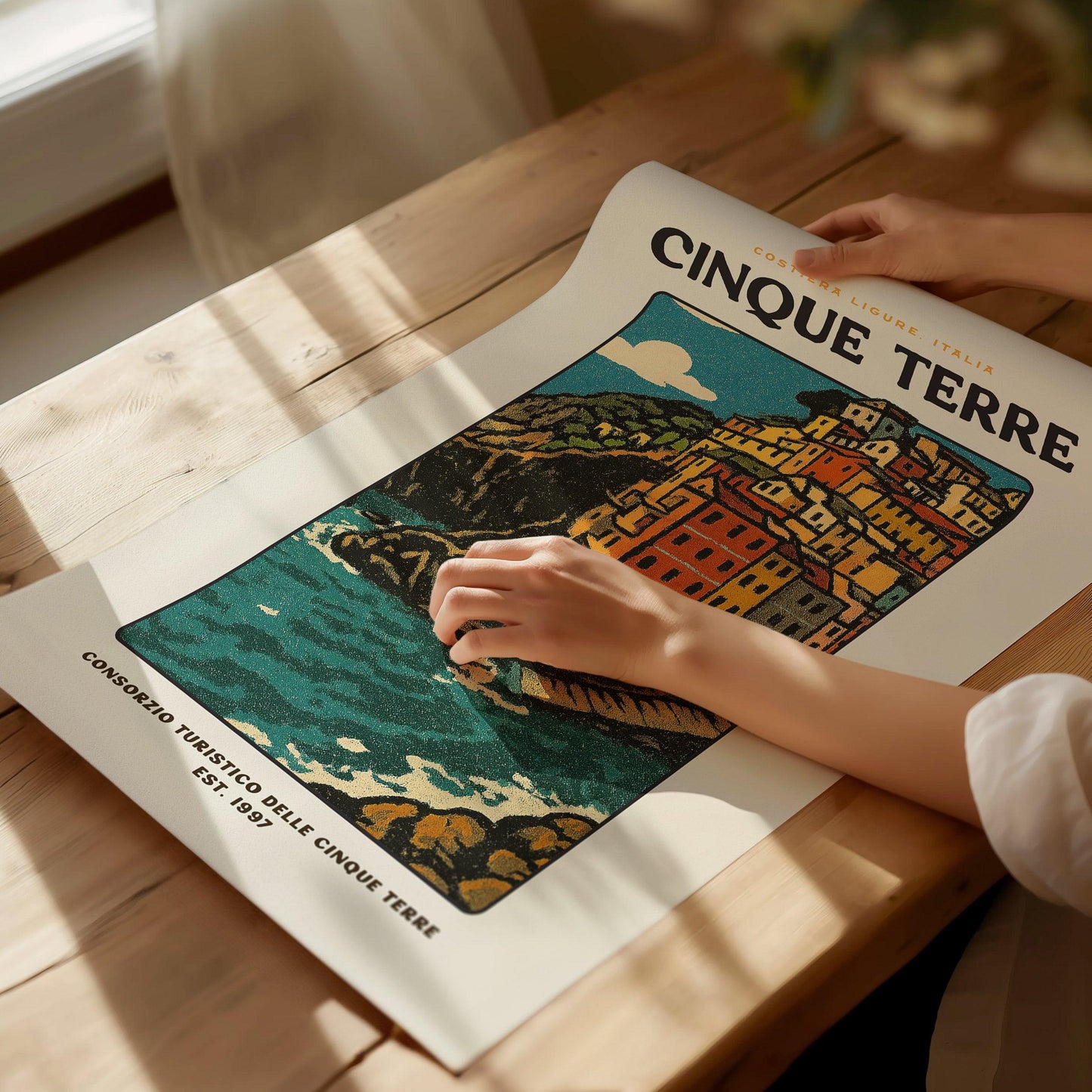 Cinque Terre Vintage Travel Poster – Italy Wall Art Print, Italian Riviera Decor, Framed/Unframed, Coastal Europe Retro Artwork - Swell Scenes