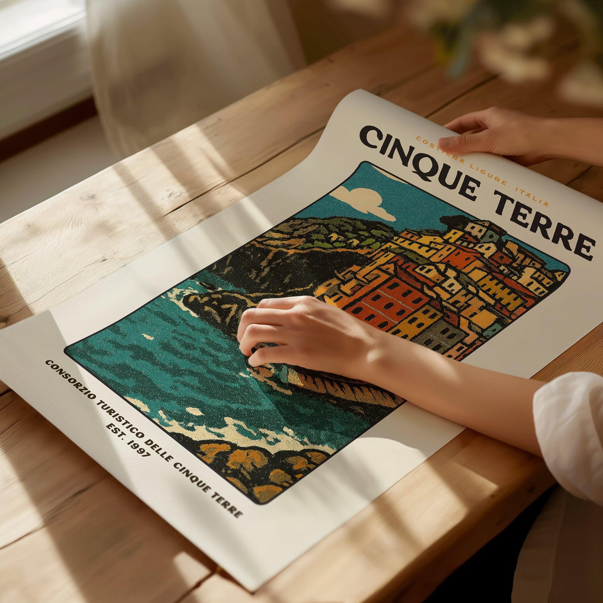 Cinque Terre Vintage Travel Poster – Italy Wall Art Print, Italian Riviera Decor, Framed/Unframed, Coastal Europe Retro Artwork - Swell Scenes