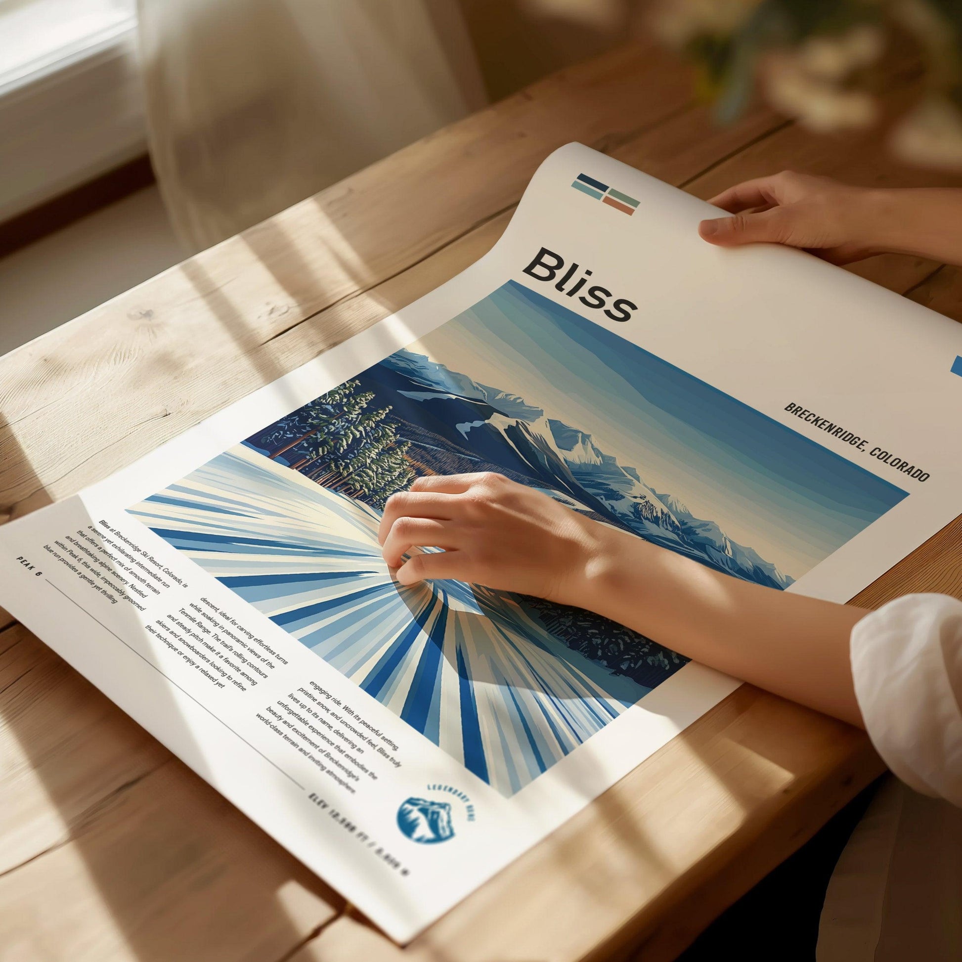 Bliss Ski Run | Breckenridge Resort Colorado Blue Intermediate Skiing Slope Framed Poster Skier Snowboarder Cabin Lodge Art Decor Gift - Swell Scenes