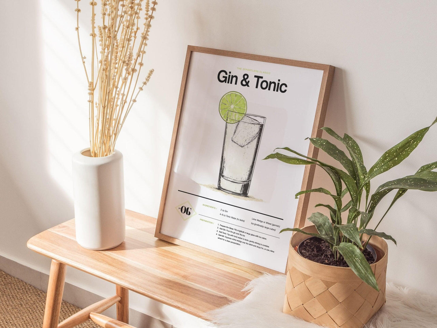 Gin and Tonic Cocktail Poster | Effortless Classic Minimalist Bar Art | Gin Lover Gift | Kitchen Wall Decor | Cocktail Recipe Print - Swell Scenes