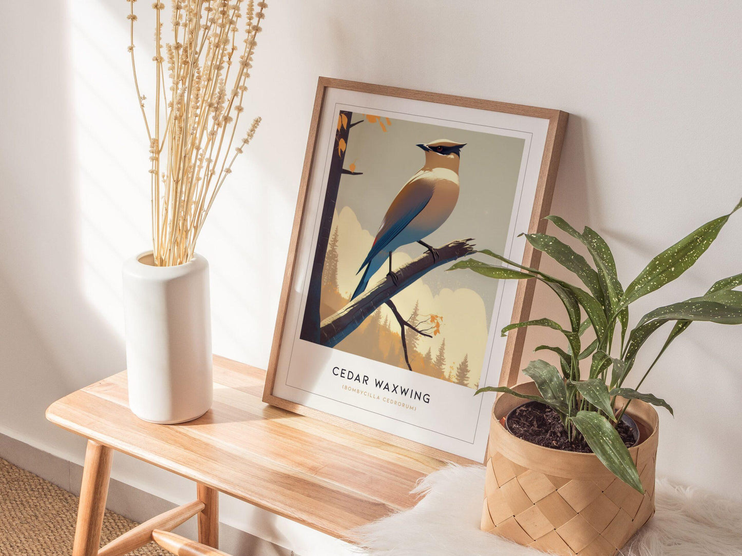 Cedar Waxwing Framed Poster | Nature Bird Lover Modern Wall Art | Audubon Wildlife Print | Woodland Cottage Decor - Swell Scenes