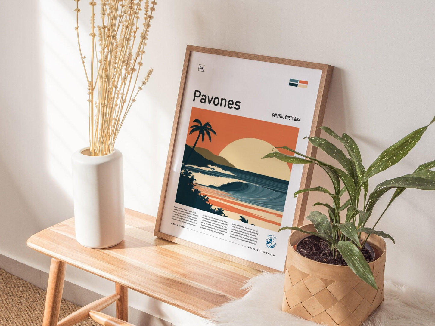 Pavones Surf Spot Framed Poster | Longest Wave In The World Wall Art | Costa Rica Surfer Travel Print | Surfing Minimalist Design - Swell Scenes