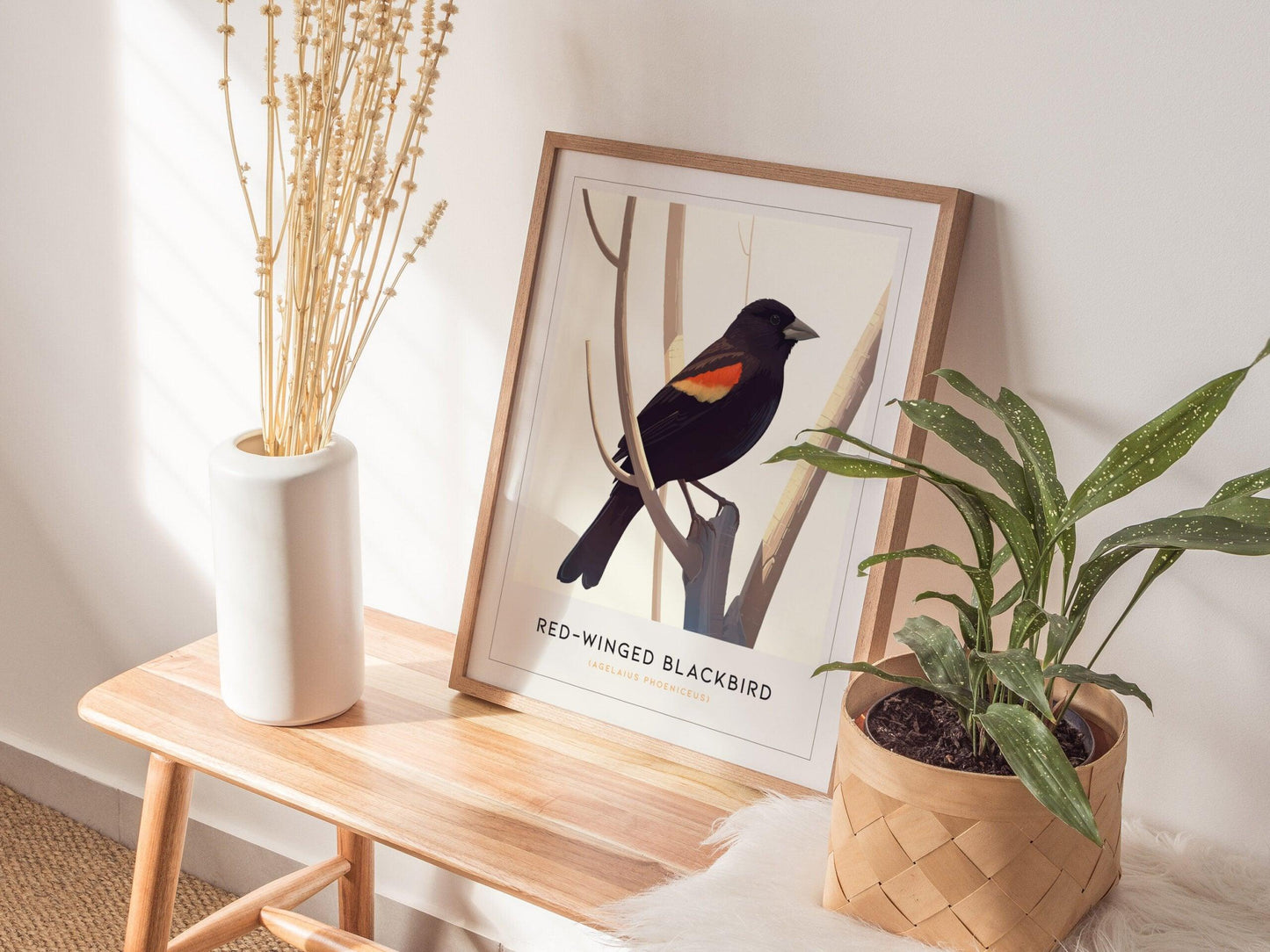 Red-Winged Blackbird Poster | Minimalist Bird Art Print | Perfect for Nature Lovers & Modern Home Decor - Swell Scenes