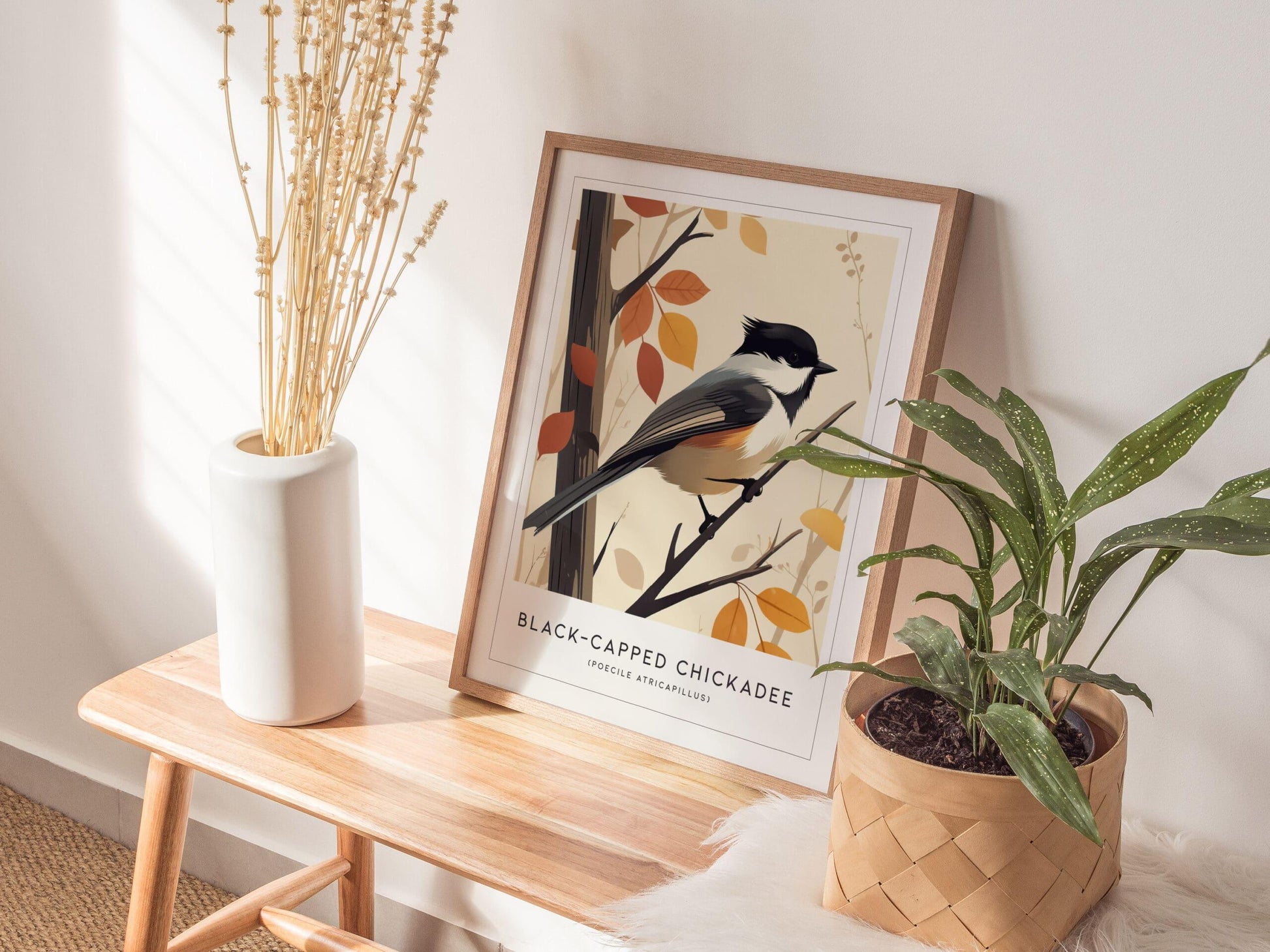 Black-capped Chickadee Songbird Modern Framed Wall Art | Cottagecore Minimal Nature Wildlife Poster | Audubon Farm House Decor | Bird Watcher Print Gift - Swell Scenes