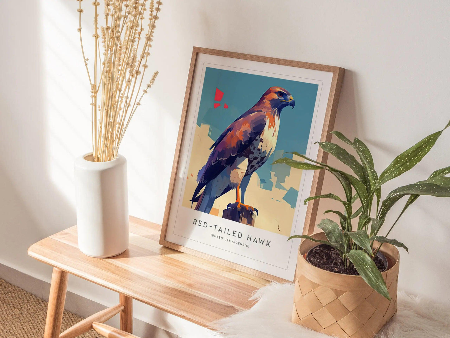 Red-tailed Hawk Modern Framed Wall Art | Cottagecore Minimalist Wildlife Poster | Red Tail Bird of Prey Audubon Print | Farm House Nature Decor - Swell Scenes
