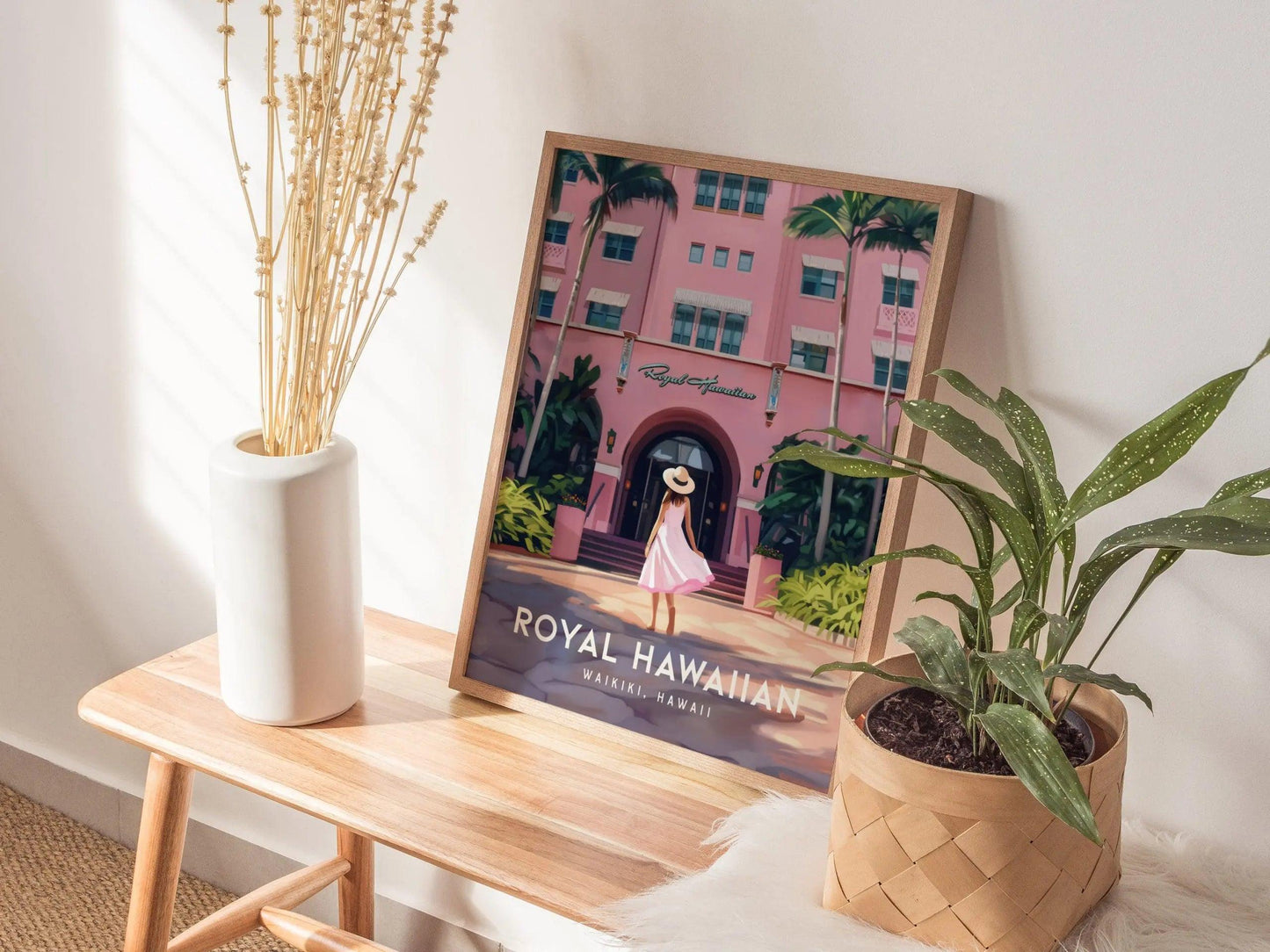 The Royal Hawaiian Hotel, Oahu Poster - Iconic Pink Palace of the Pacific, Perfect for Wedding or Anniversary Gifts, Available Framed/Unframed - Swell Scenes