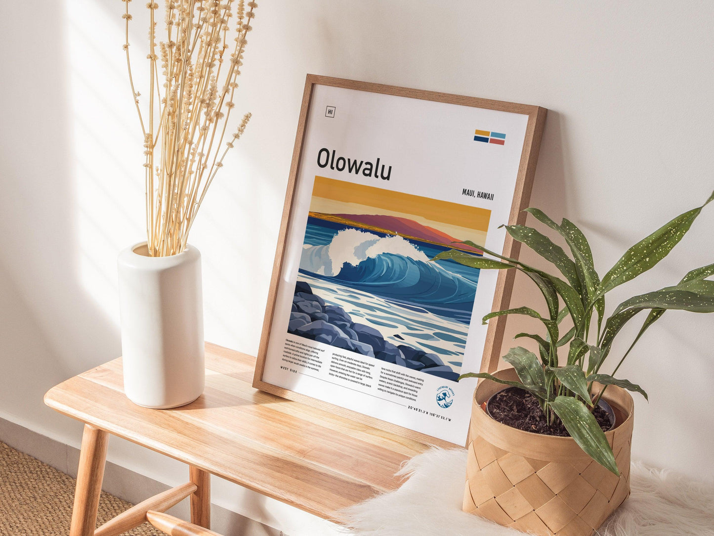 Olowalu Framed Surf Poster, West Maui Wall Art, Lahaina Maui Travel Print, Hawaii Surfer Home Decor, Maui Surfing Wave Spot Gift Set - Swell Scenes
