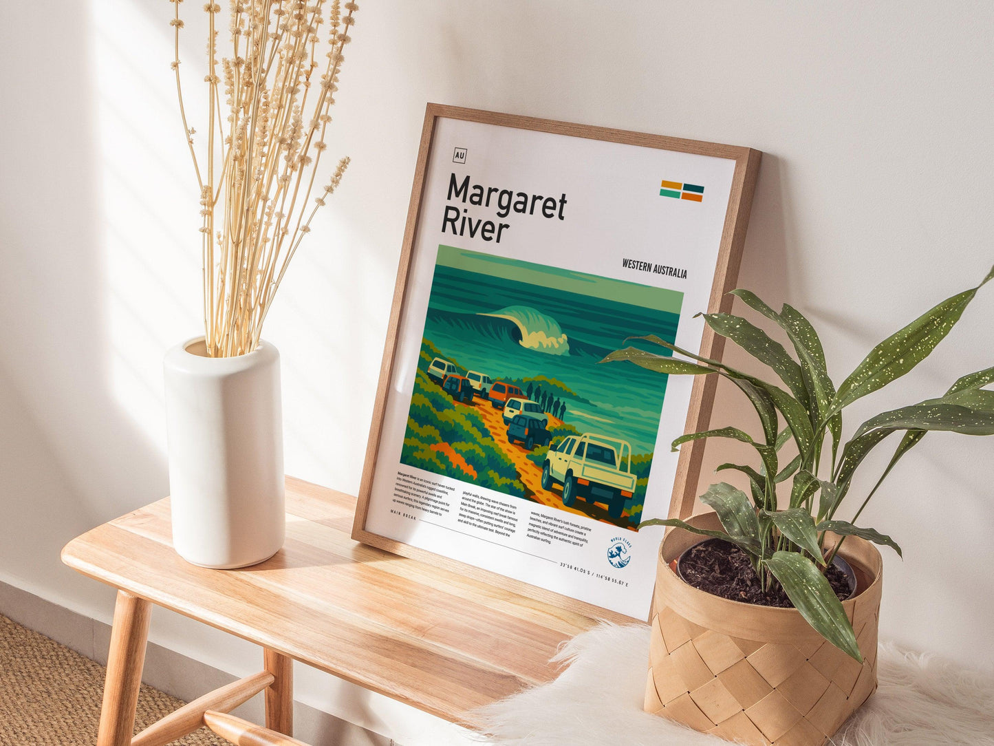 Margaret River Surf Spot Framed Poster Western Australia Big Wave Modern Wall Art Surfer Travel Print Minimalist Design Surfing Decor Gift - Swell Scenes