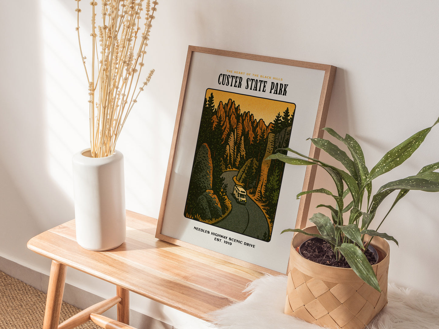 Custer State Park Vintage Poster – Needles Highway, South Dakota Print, Scenic Drive Art, Framed or Unframed, Great Gift for Travelers - Swell Scenes