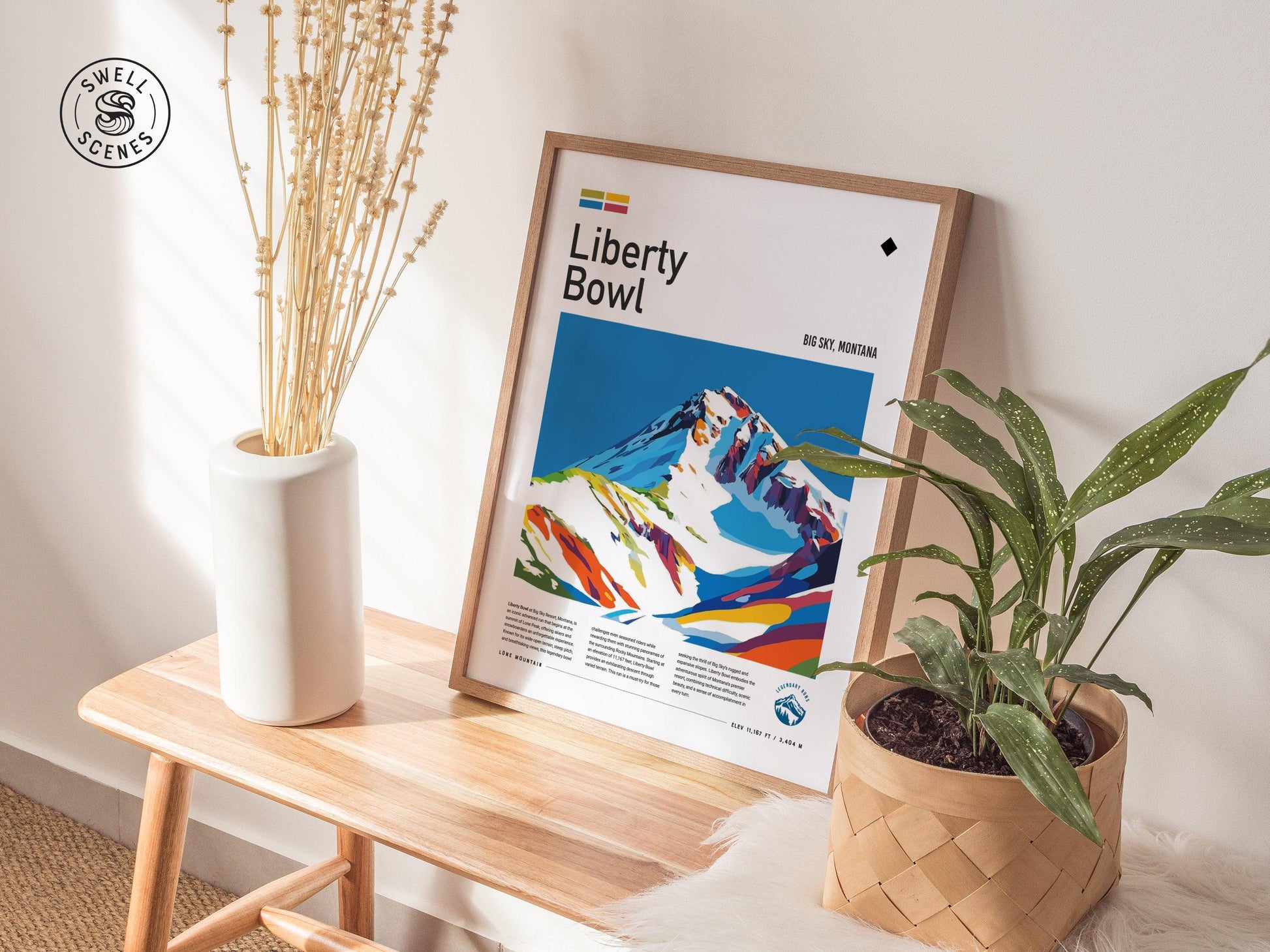 Liberty Bowl Ski Run | Big Sky Resort Montana Advanced Black Diamond Skiing Slope Framed Poster Mountain Skier Cabin Lodge Art Decor Gift - Swell Scenes