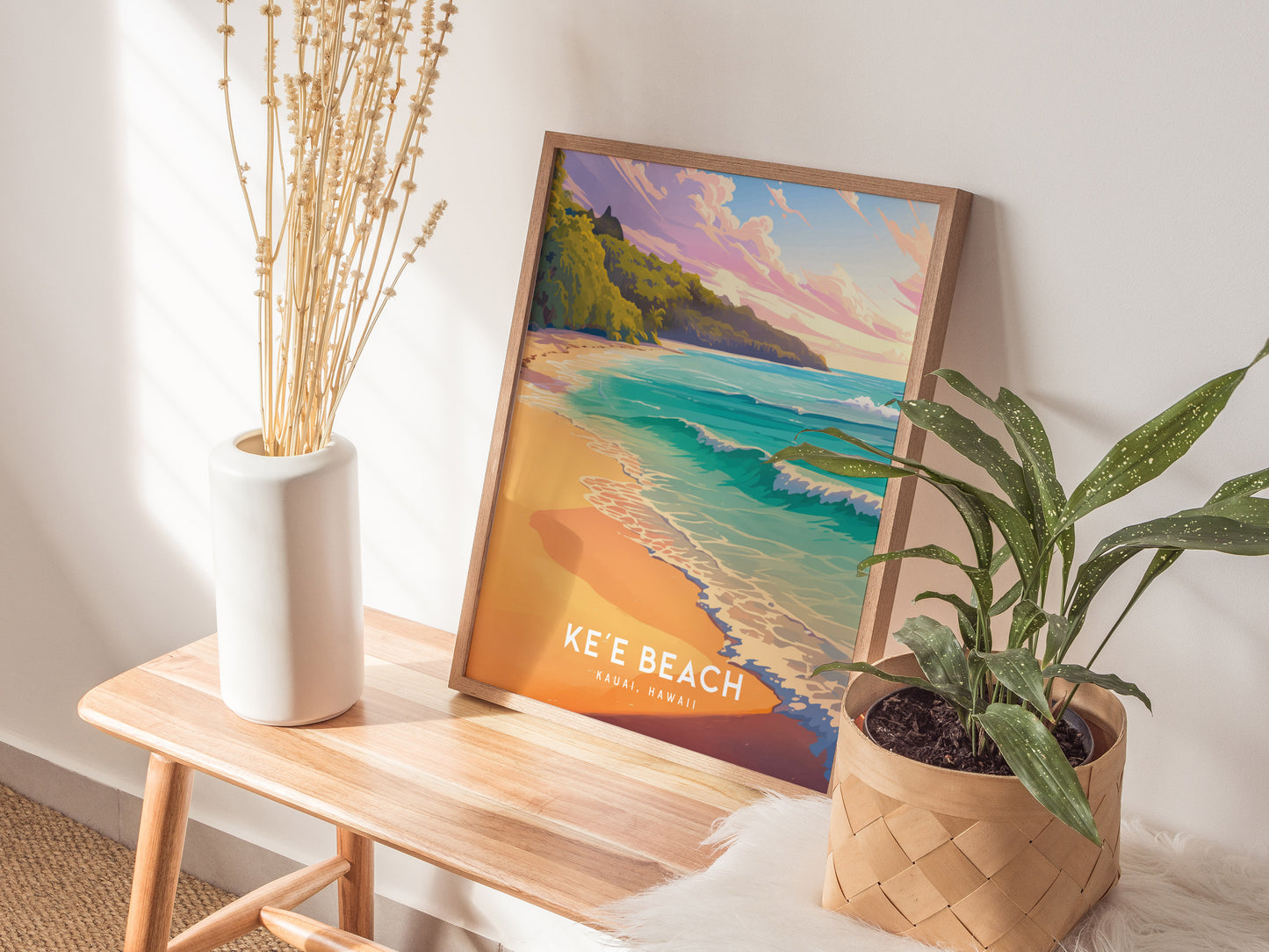 Keʻe Beach Poster – Kauai Hawaii Art Print, Sunset Coastal Wall Art, Framed or Unframed, Tropical Ocean Decor, Gift for Island Lovers