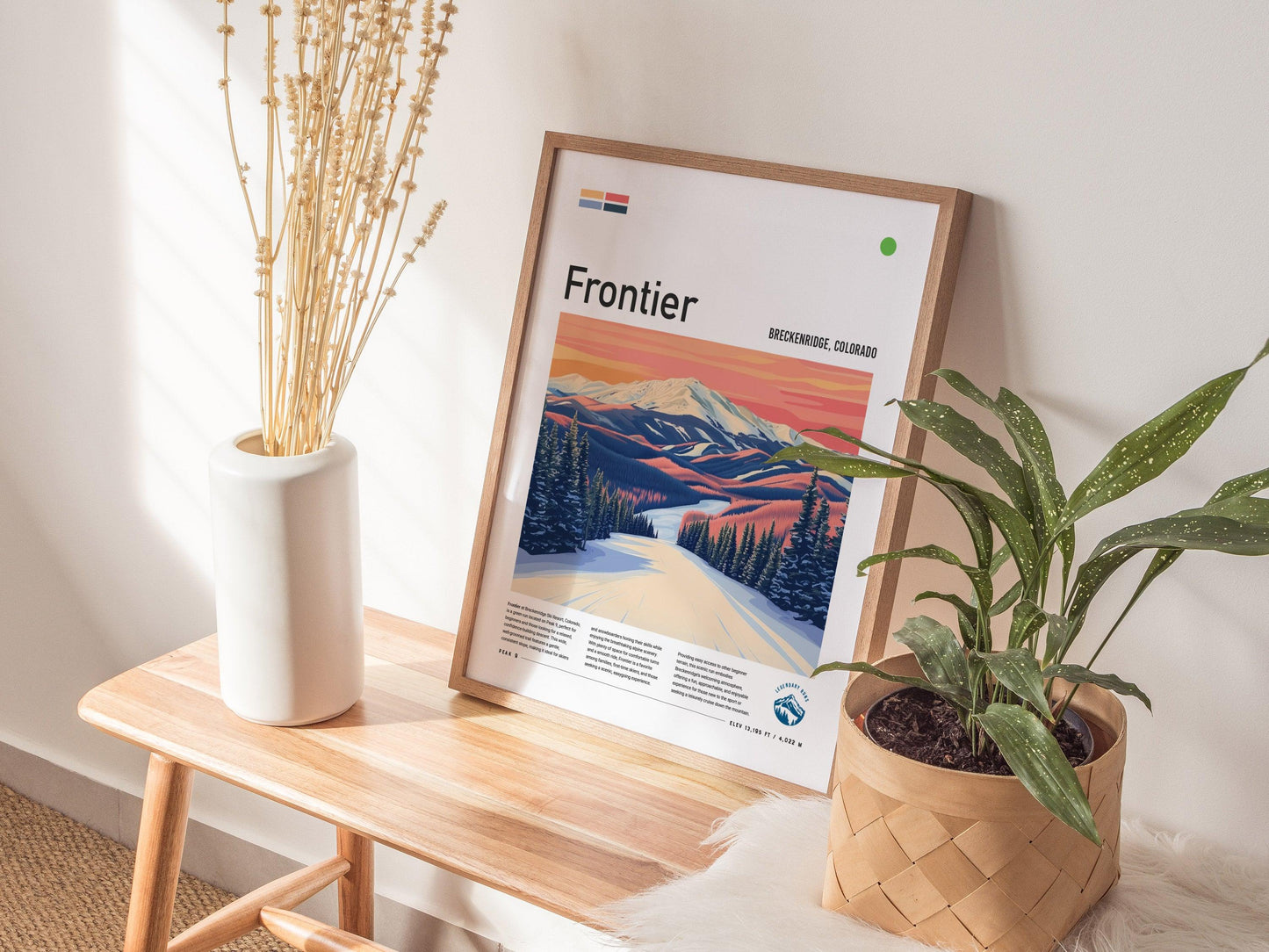 Frontier Ski Run | Breckenridge Resort Colorado Green Beginner Skiing Slope Framed Poster Skier Snowboarder Cabin Lodge Art Decor Gift - Swell Scenes