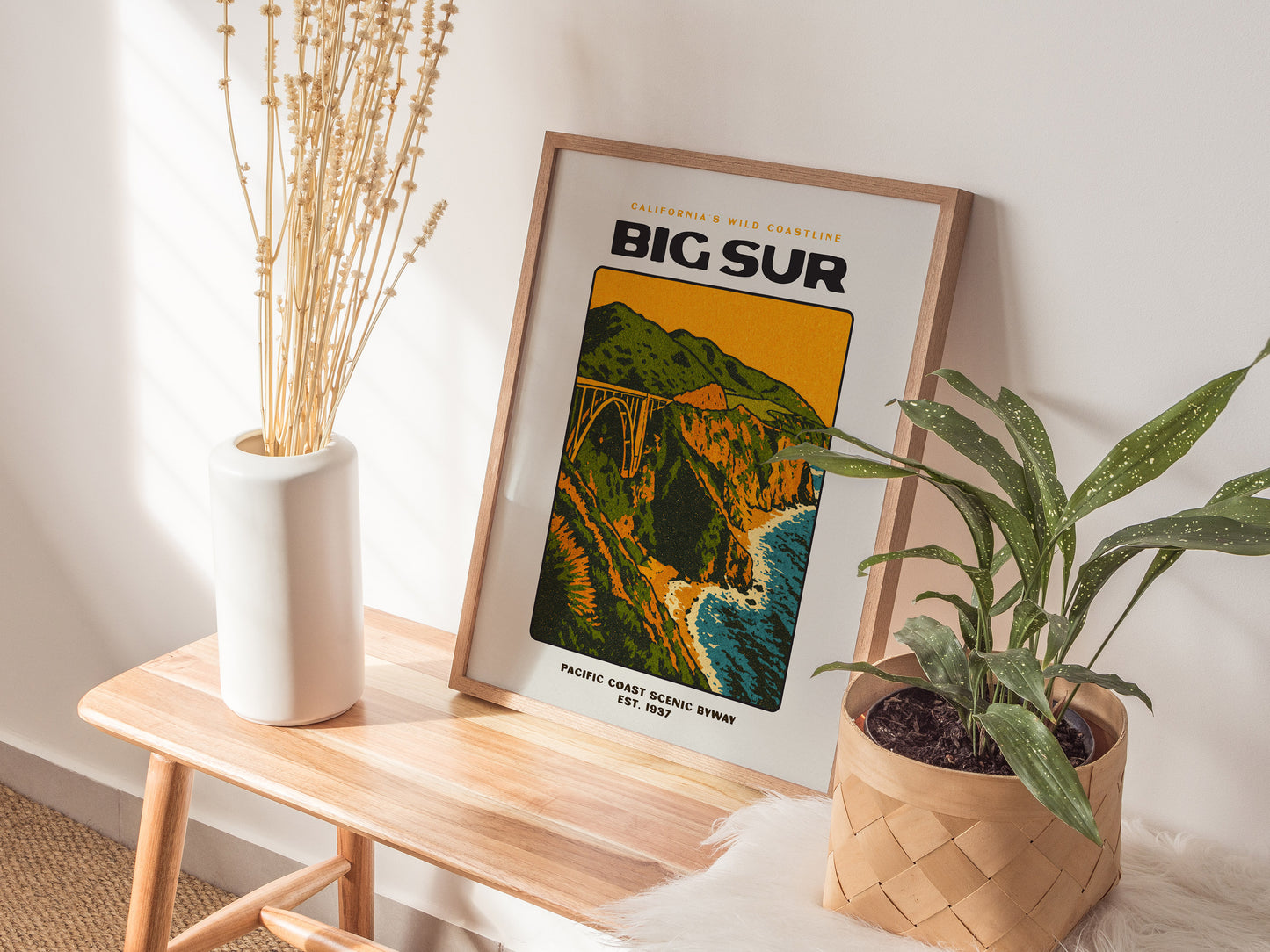 Big Sur Vintage Poster – California Coast Wall Art, Bixby Bridge Print, Retro Travel Poster, Coastal Home Decor, Framed or Unframed - Swell Scenes