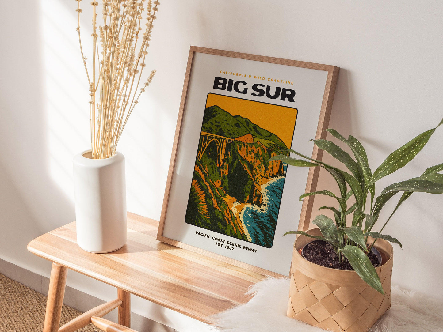Big Sur Vintage Poster – California Coast Wall Art, Bixby Bridge Print, Retro Travel Poster, Coastal Home Decor, Framed or Unframed - Swell Scenes