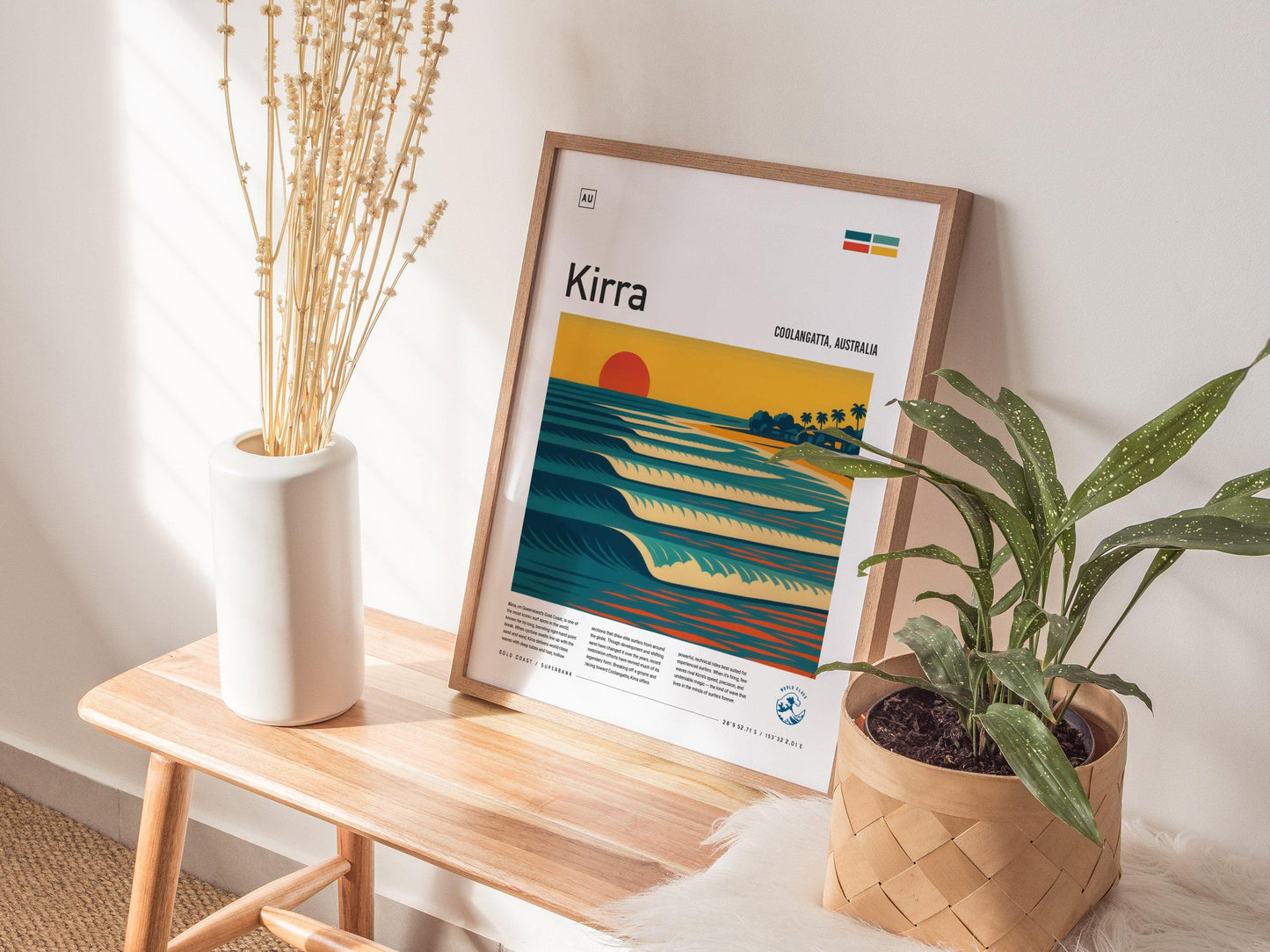 Kirra Surf Spot Framed Poster Australia Superbank Wave Modern Wall Art Queensland Surfer Travel Print Minimalist Design Surfing Decor Gift - Swell Scenes