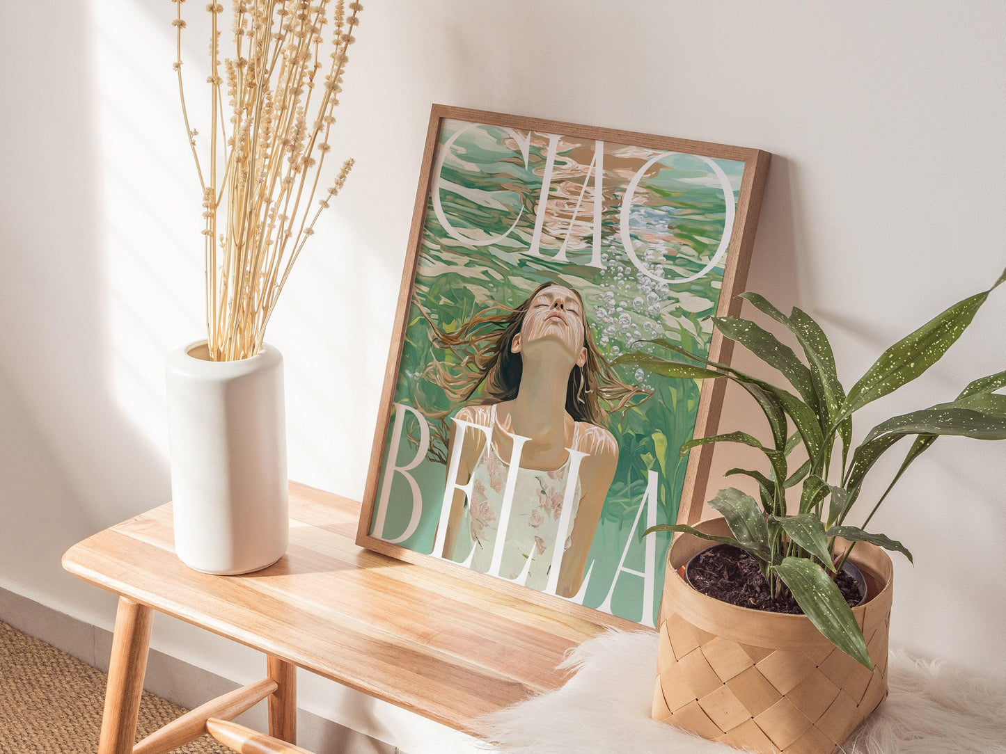 Ciao Bella Art Print – Dreamy Italian Coastal Wall Decor, Mediterranean Aesthetic, Elegant Feminine Poster, Available Framed/Unframed - Swell Scenes