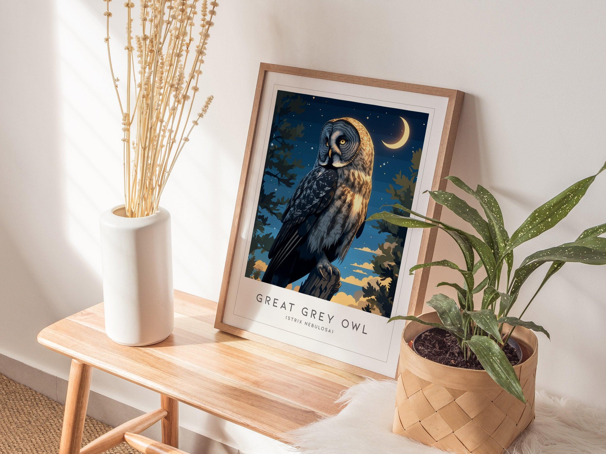 Great Grey Owl Framed Poster | Hoot Bird Lover Nature Modern Wall Art | Bird Of Prey Audubon Print Farm House Wiccan Magical Decor - Swell Scenes