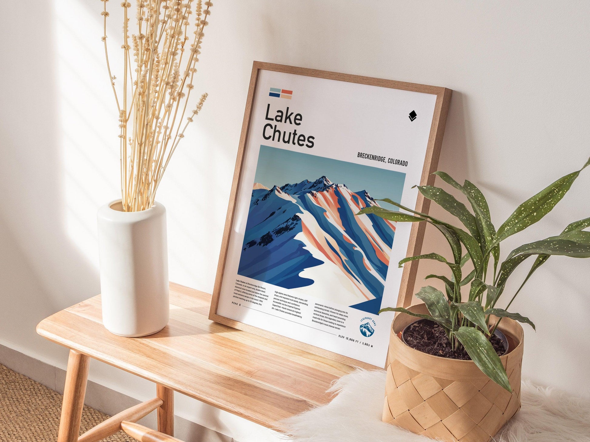 Lake Chutes Ski Run | Breckenridge Resort Colorado Black Diamond Expert Skiing Slope Framed Poster Skier Snowboarder Cabin Lodge Art Decor Gift - Swell Scenes