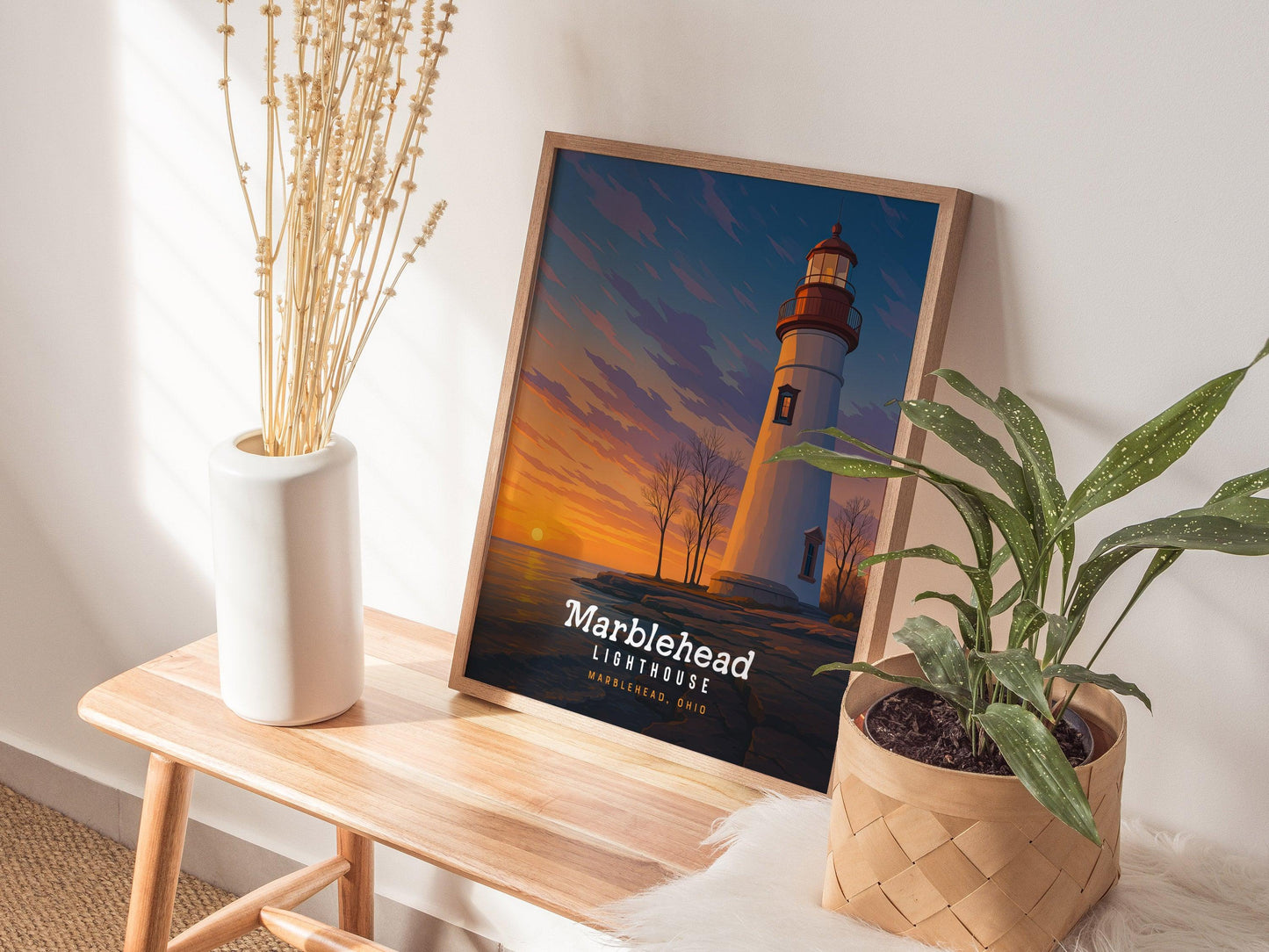 Marblehead Lighthouse, Ohio Poster – Lake Erie Sunset Art, Framed or Unframed, Nautical Wall Decor, Great Midwest Gift, Airbnb Home Decor - Swell Scenes