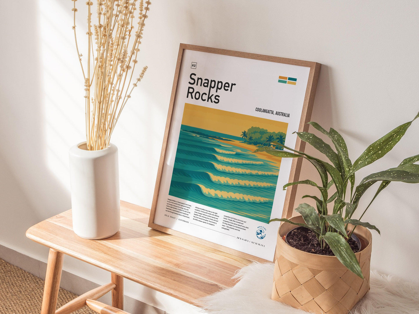 Snapper Rocks Surf Spot Framed Poster | Gold Coast Australia Epic Wave | Modern Wall Art Surfer Travel Print | Minimalist Design Superbank Surfing Decor - Swell Scenes