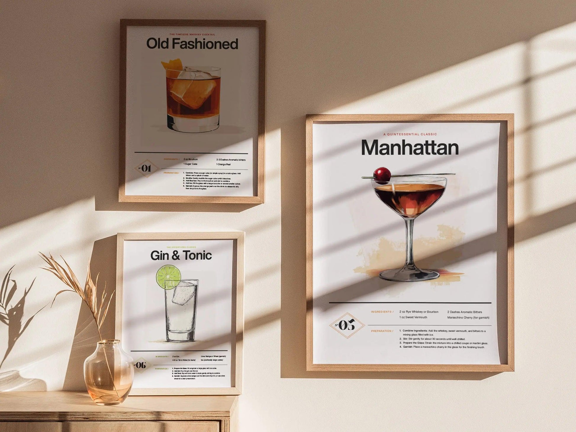 Manhattan Cocktail Framed Poster | Classic Whiskey and Vermouth Recipe Art | Minimalist Bar Decor | Manhattan Lover Gift | Home Bar Design - Swell Scenes