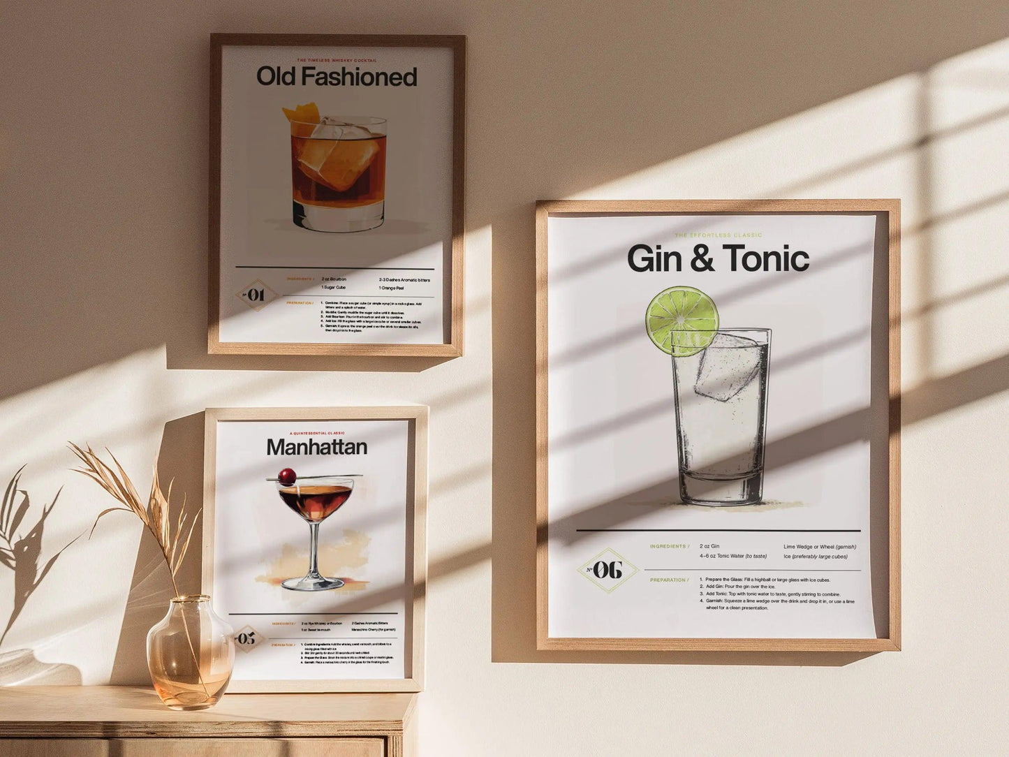 Gin and Tonic Cocktail Poster | Effortless Classic Minimalist Bar Art | Gin Lover Gift | Kitchen Wall Decor | Cocktail Recipe Print - Swell Scenes