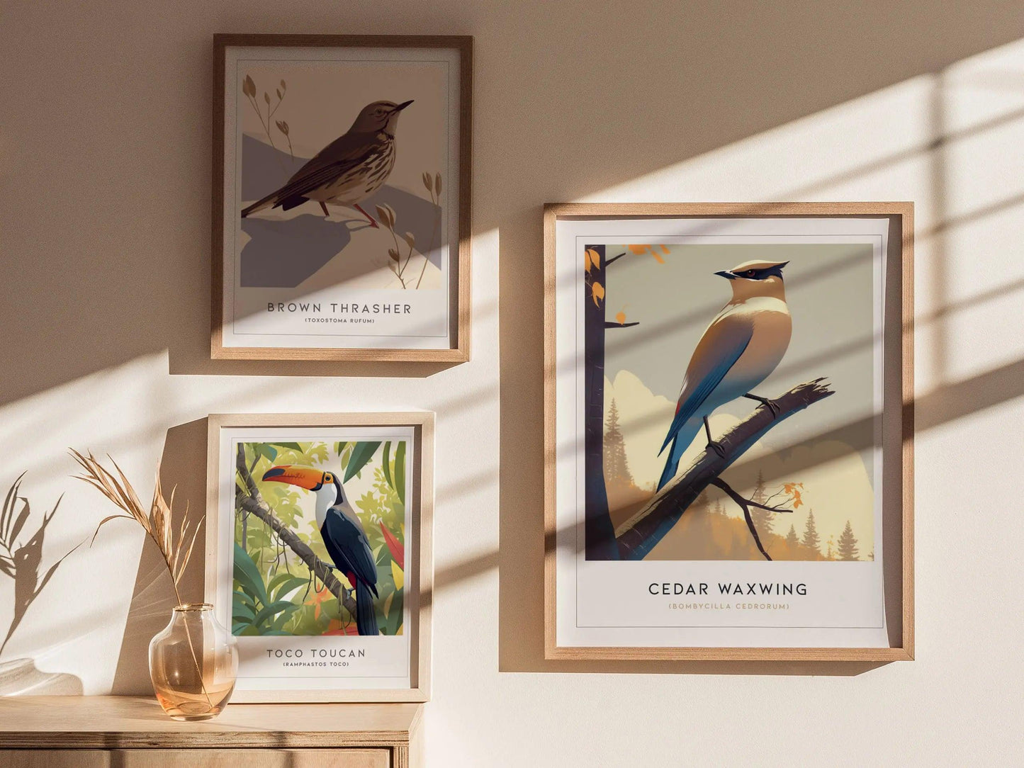 Cedar Waxwing Framed Poster | Nature Bird Lover Modern Wall Art | Audubon Wildlife Print | Woodland Cottage Decor - Swell Scenes