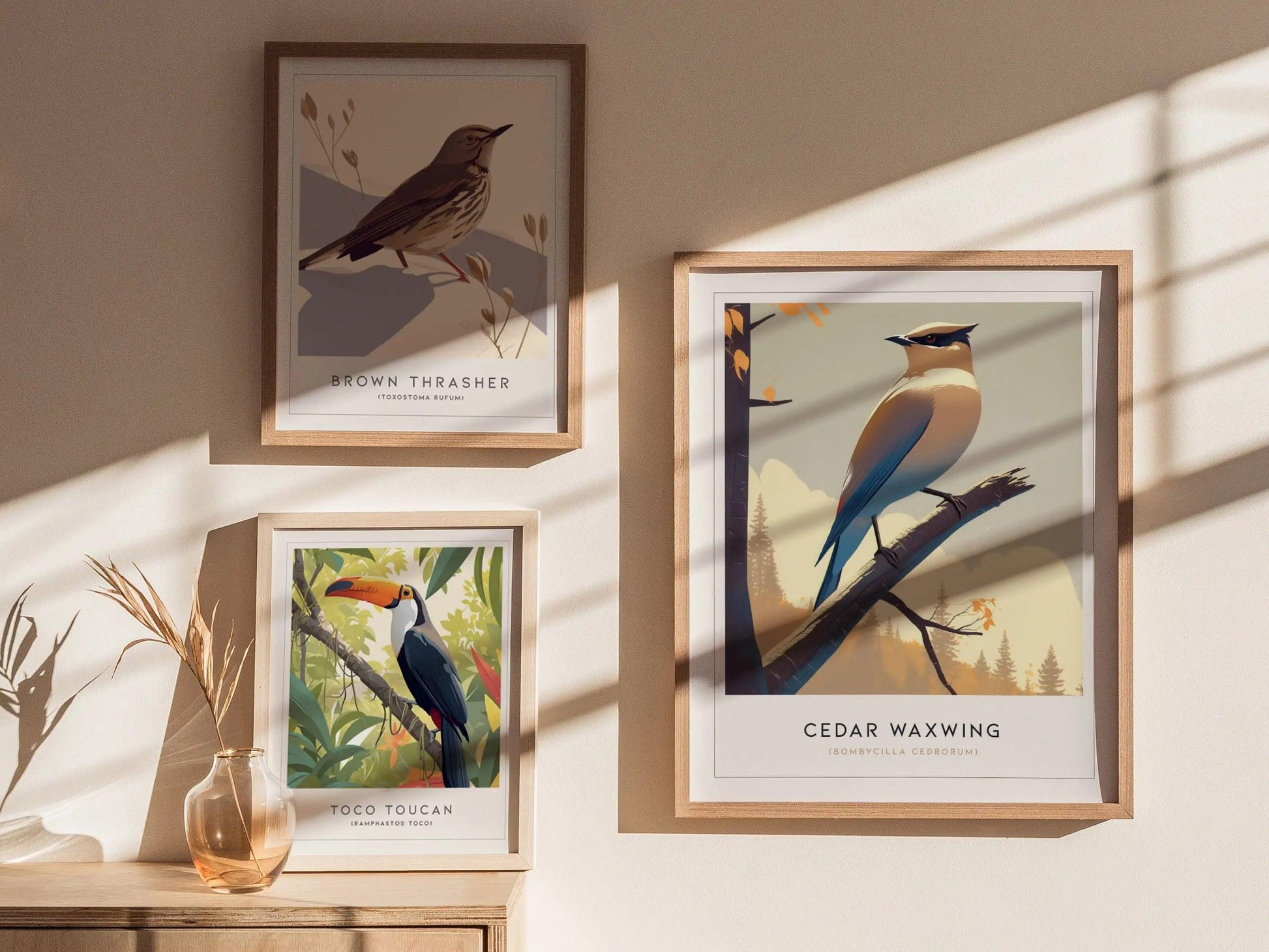 Cedar Waxwing Framed Poster | Nature Bird Lover Modern Wall Art | Audubon Wildlife Print | Woodland Cottage Decor - Swell Scenes
