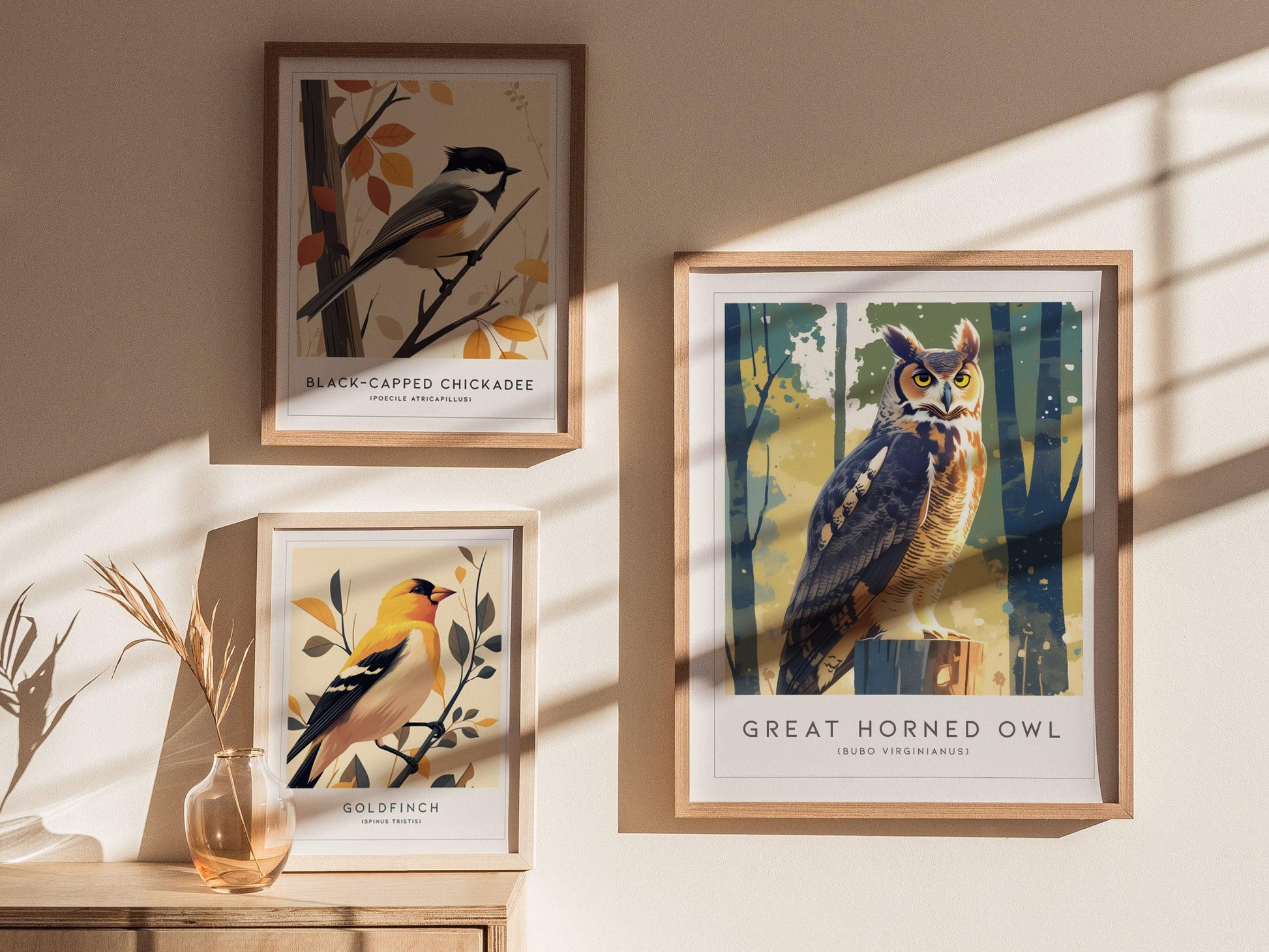 Great Horned Owl Moon Framed Poster | Hoot Owl Bird Lover Nature Modern Wall Art | Bird Of Prey Audubon Print Decor - Swell Scenes