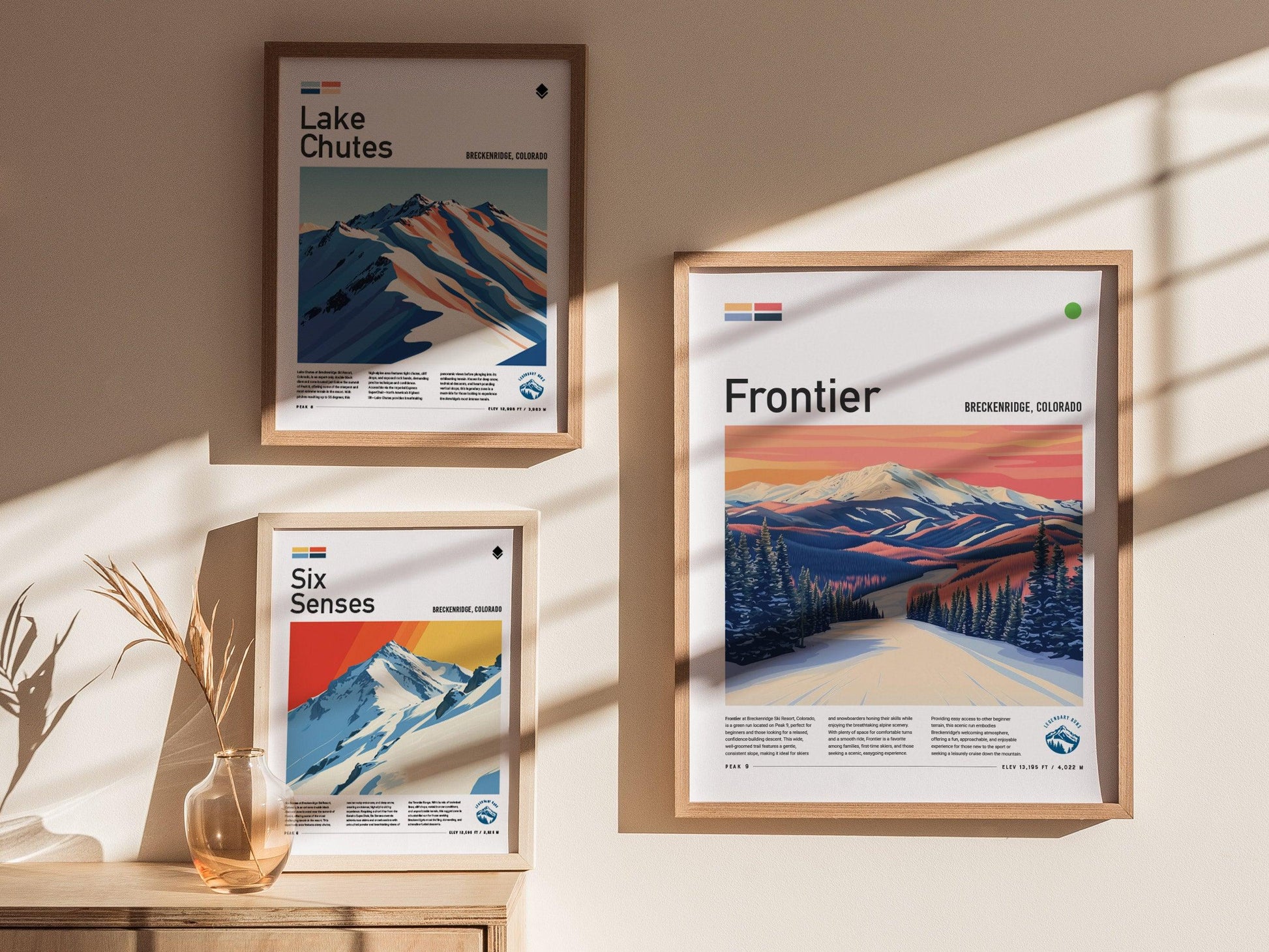 Frontier Ski Run | Breckenridge Resort Colorado Green Beginner Skiing Slope Framed Poster Skier Snowboarder Cabin Lodge Art Decor Gift - Swell Scenes